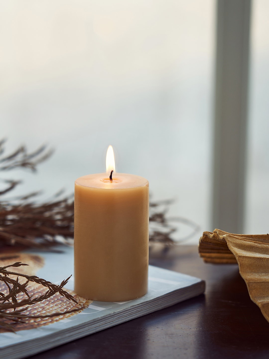 

Pure Home and Living 2 Pieces Beige Autumn Fruit Pillar Wax Candles