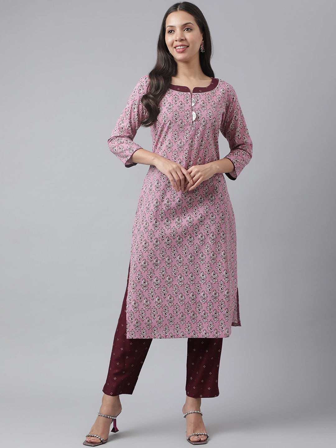 

Kiana Ethnic Motifs Printed Gotta Patti Pure Cotton Kurta with Trousers, Pink