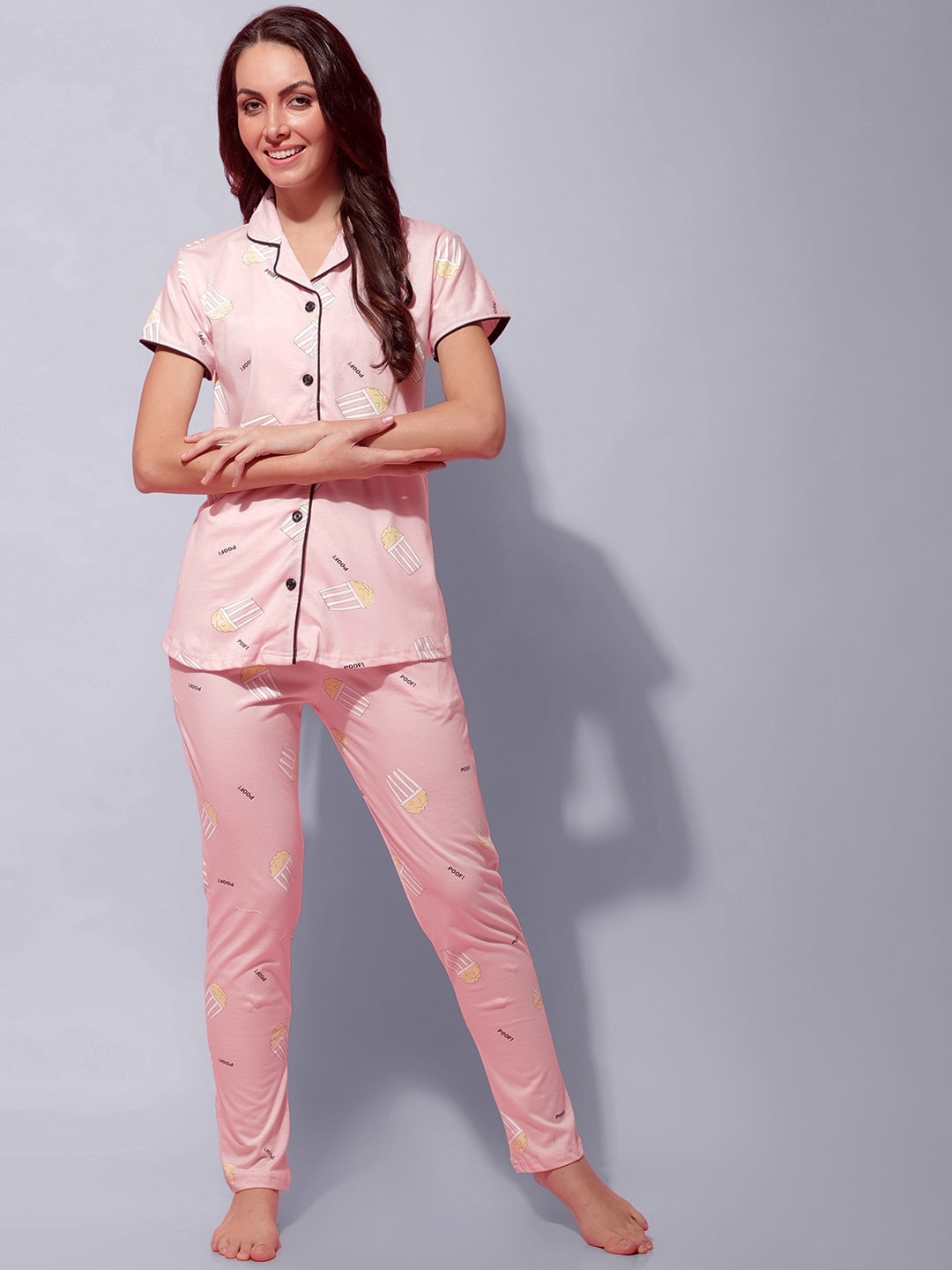 

Secret Wish Women Printed Pure Cotton Night suit, Pink