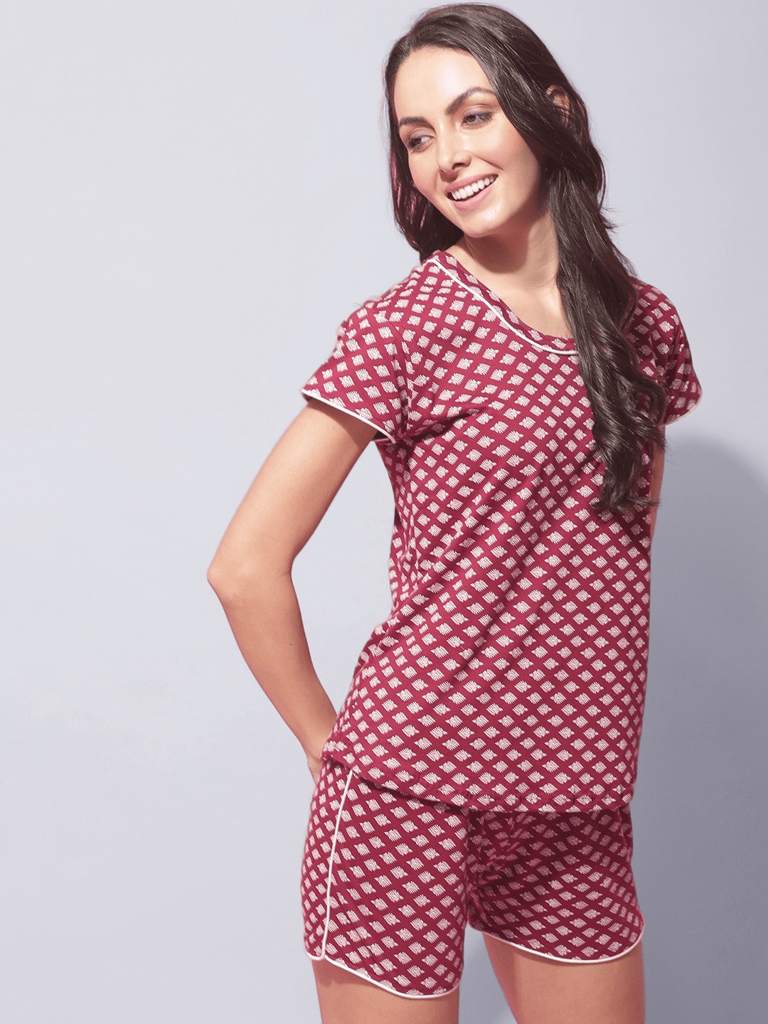 

Secret Wish Ethnic Motifs Printed Pure Cotton Night Suit, Maroon