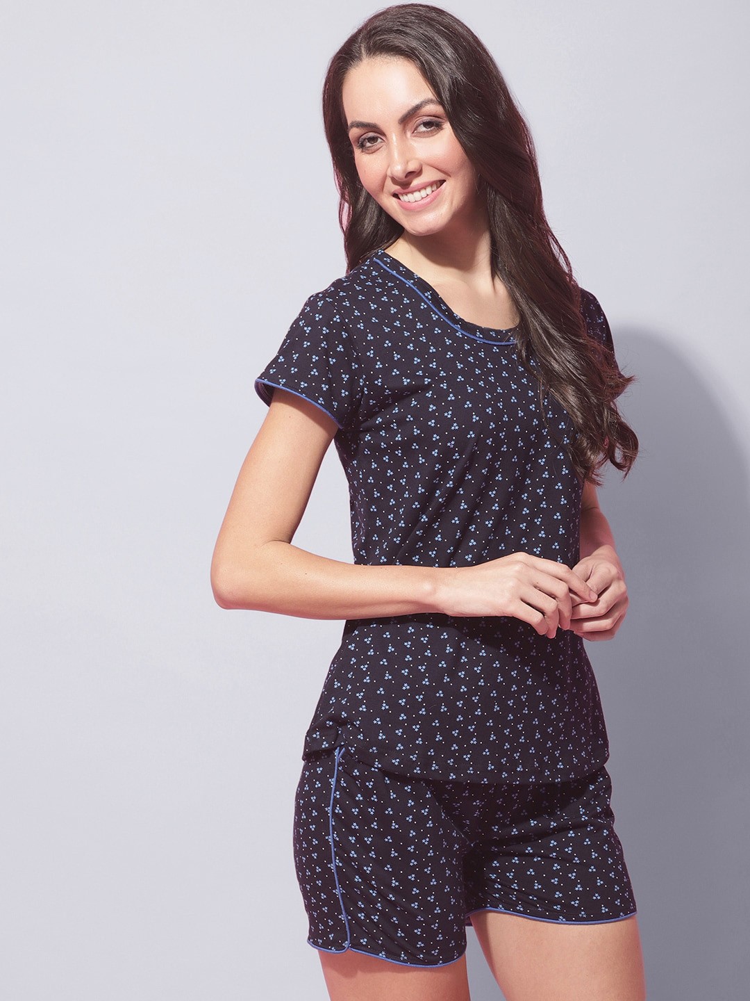 

Secret Wish Conversational Printed Pure Cotton Night Suit, Navy blue