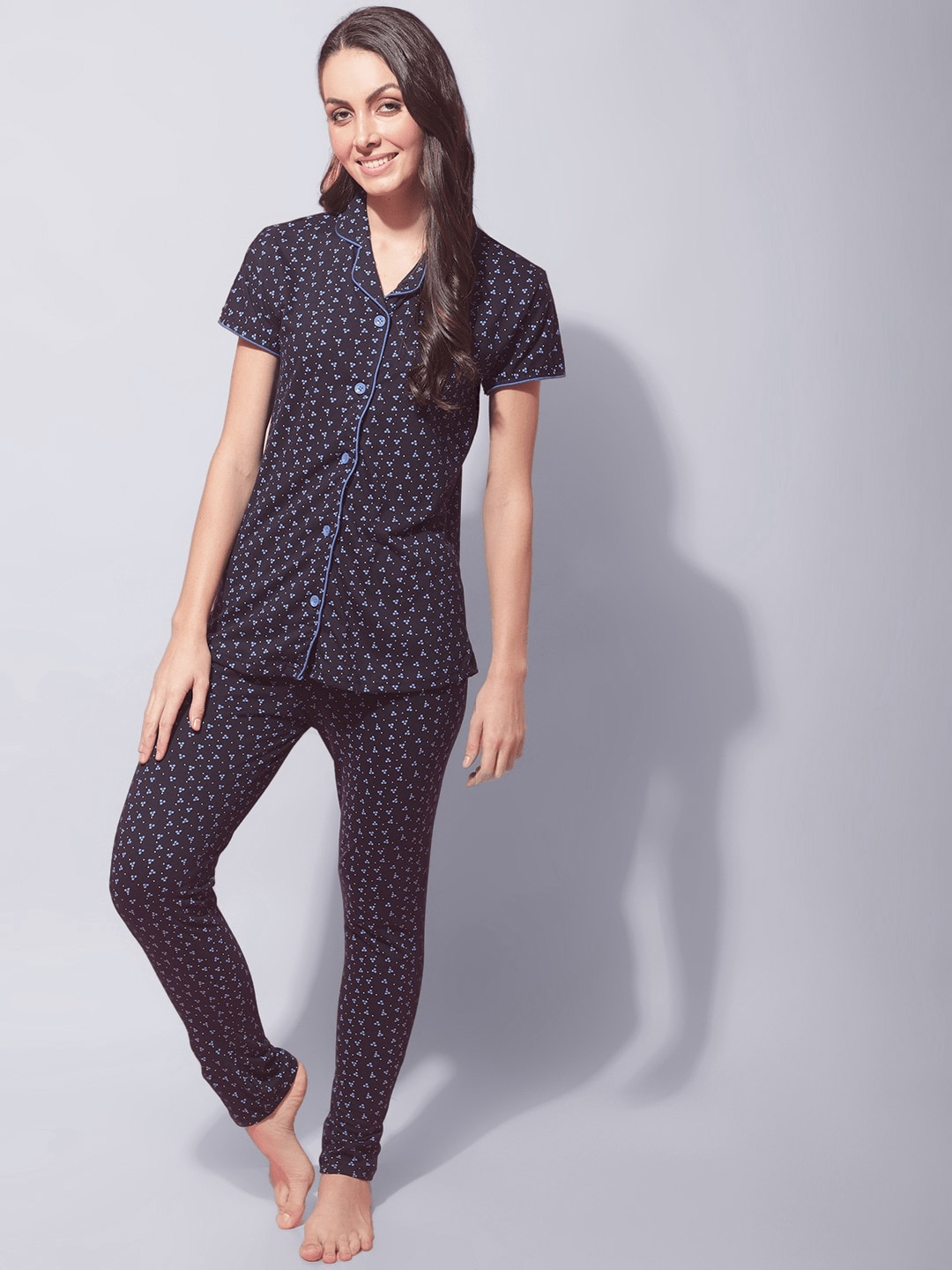 

Secret Wish Conversational Printed Pure Cotton Night Suit, Blue
