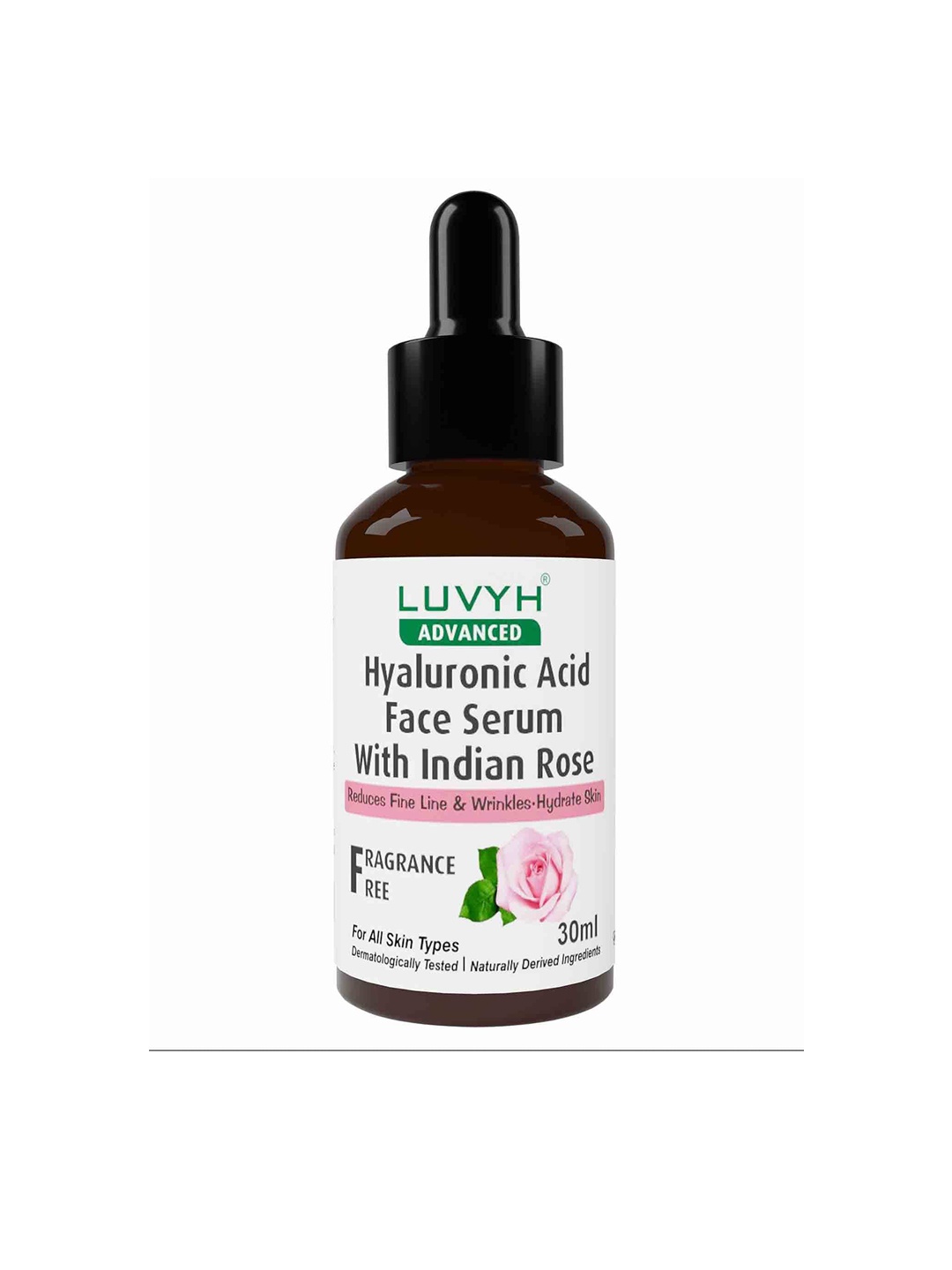

LUVYH Hyaluronic Acid Fragrance-Free Face Serum with Indian Rose - 30 ml, White