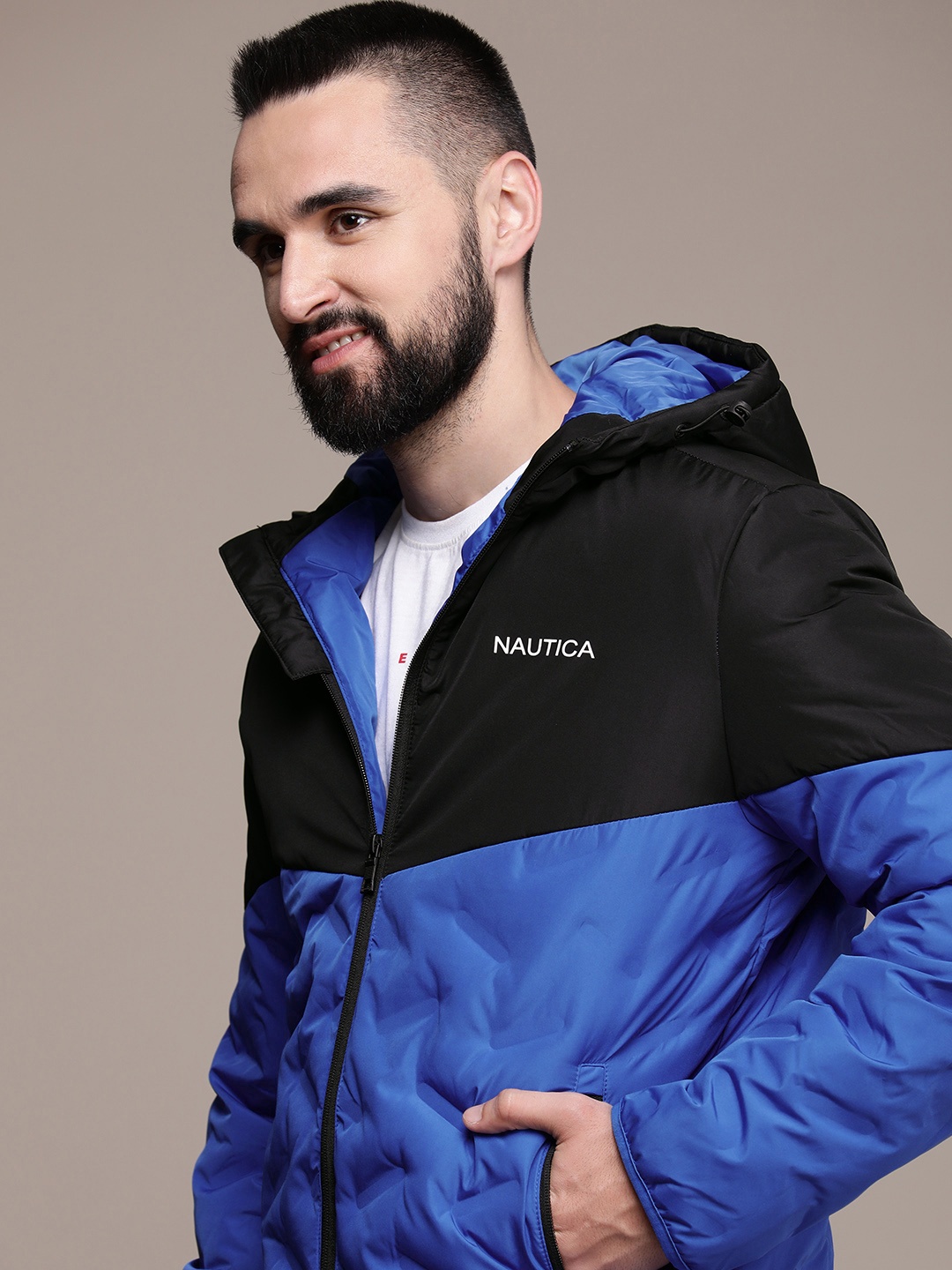 

Nautica Hooded Colourblocked Puffer Jacket, Blue