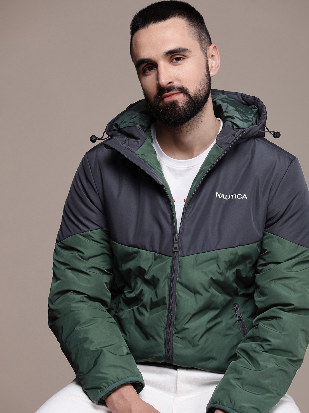 

Nautica Hooded Colourblocked Puffer Jacket, Navy blue