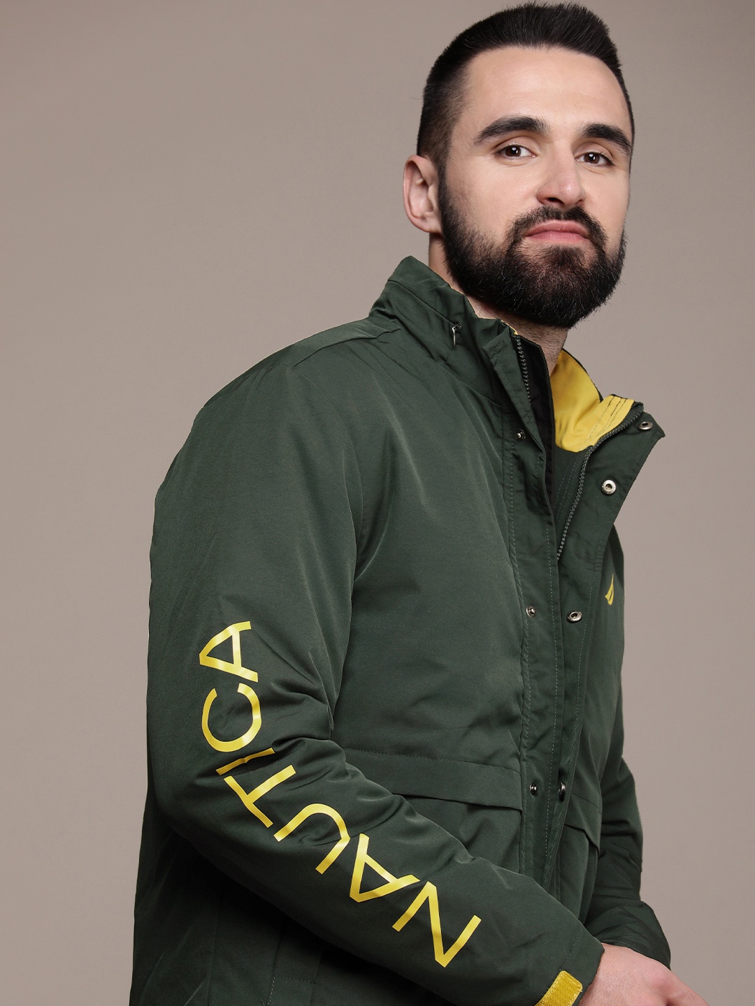 

Nautica Mock Collar Padded Jacket With Detachable Hood, Green