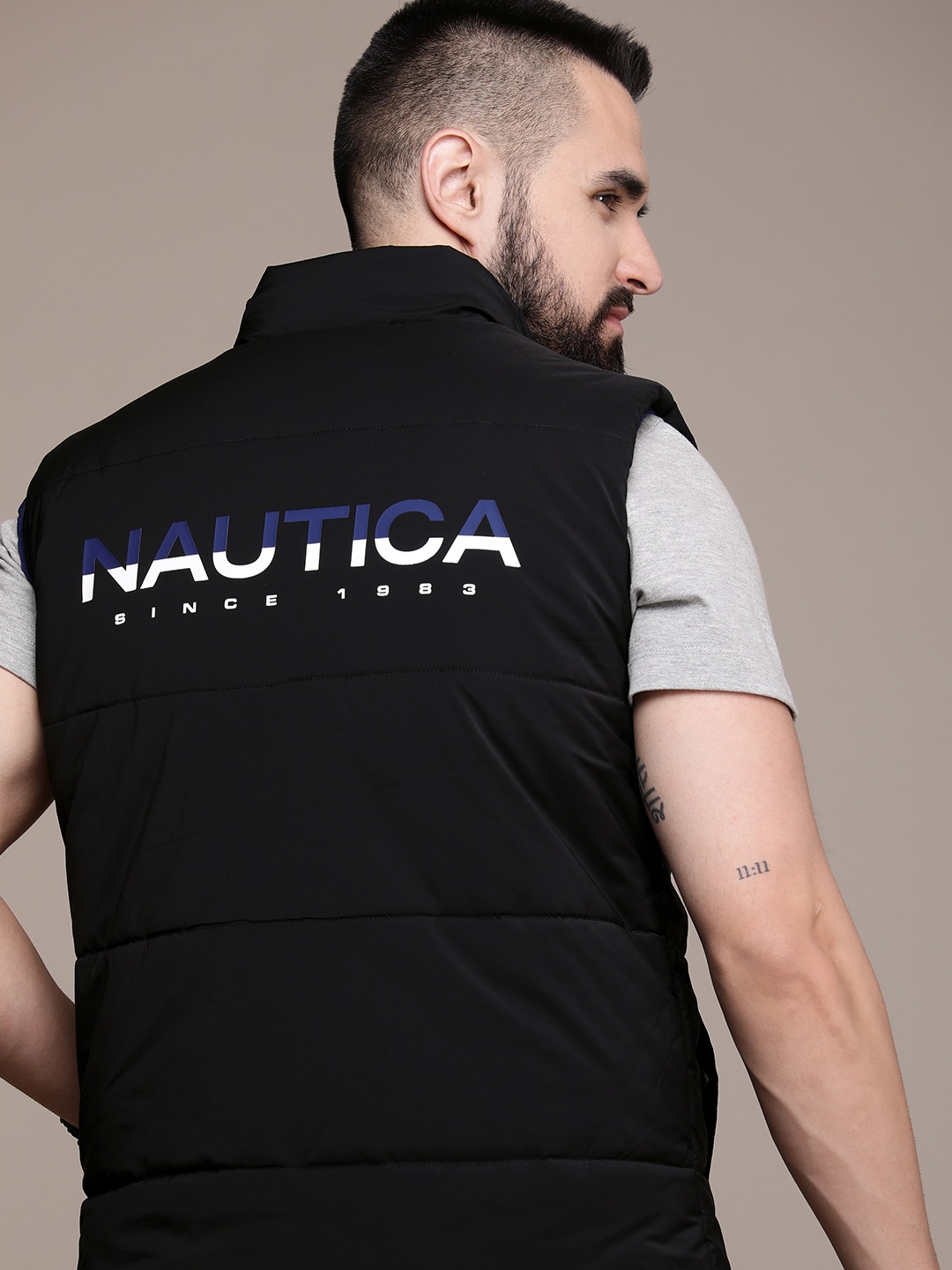 

Nautica Brand Logo Printed Puffer Jacket, Black