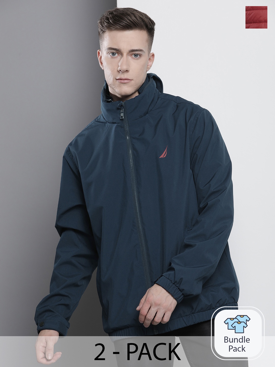 

Nautica Pack Of 2 Solid Tailored & Puffer Jacket, Navy blue