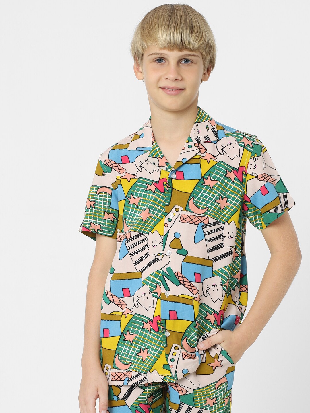 

Jack & Jones Junior Boys Conversational Printed Cotton Casual Shirt, Green