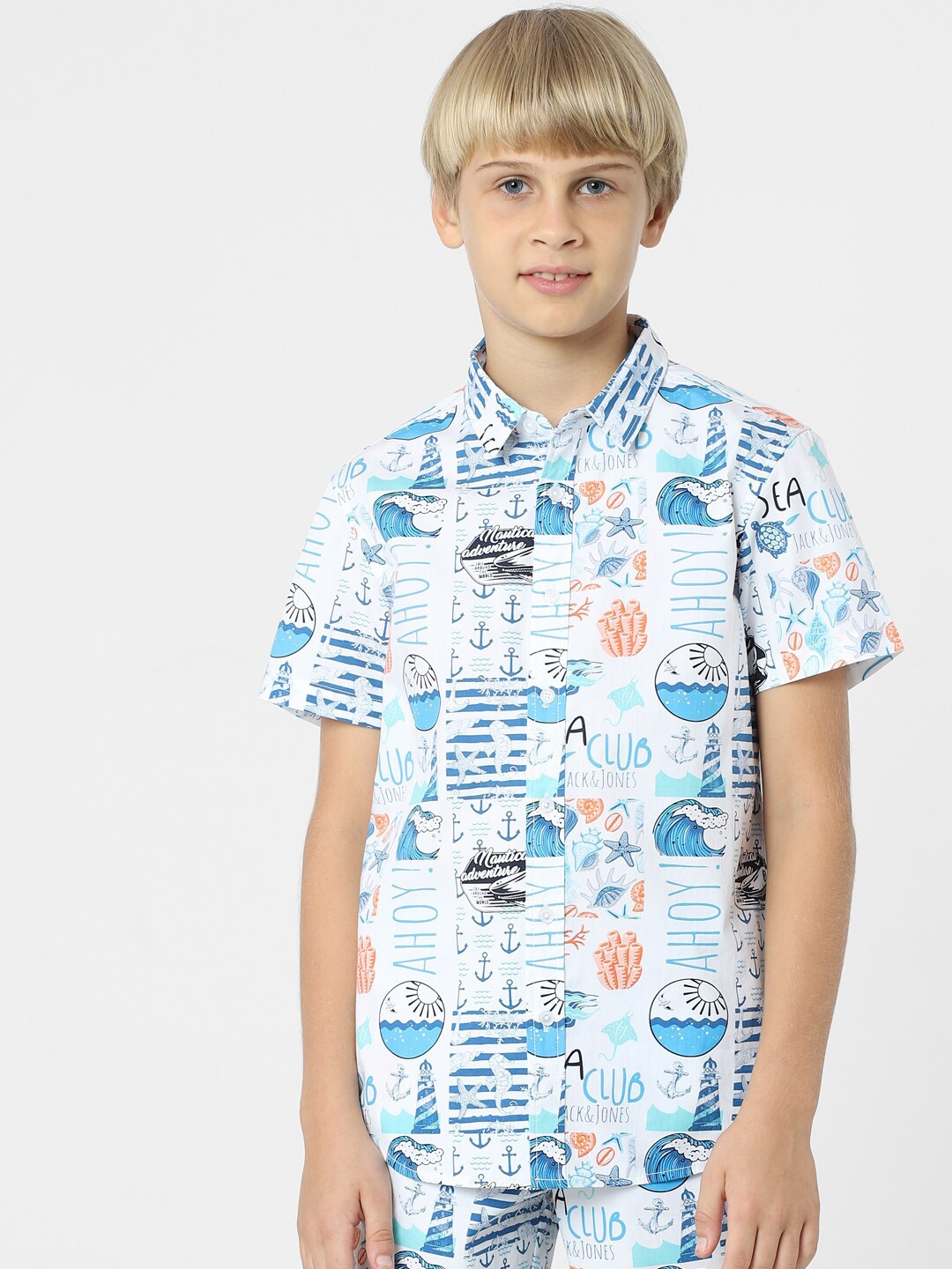 

Jack & Jones Junior Boys Conversational Printed Cotton Casual Shirt, White