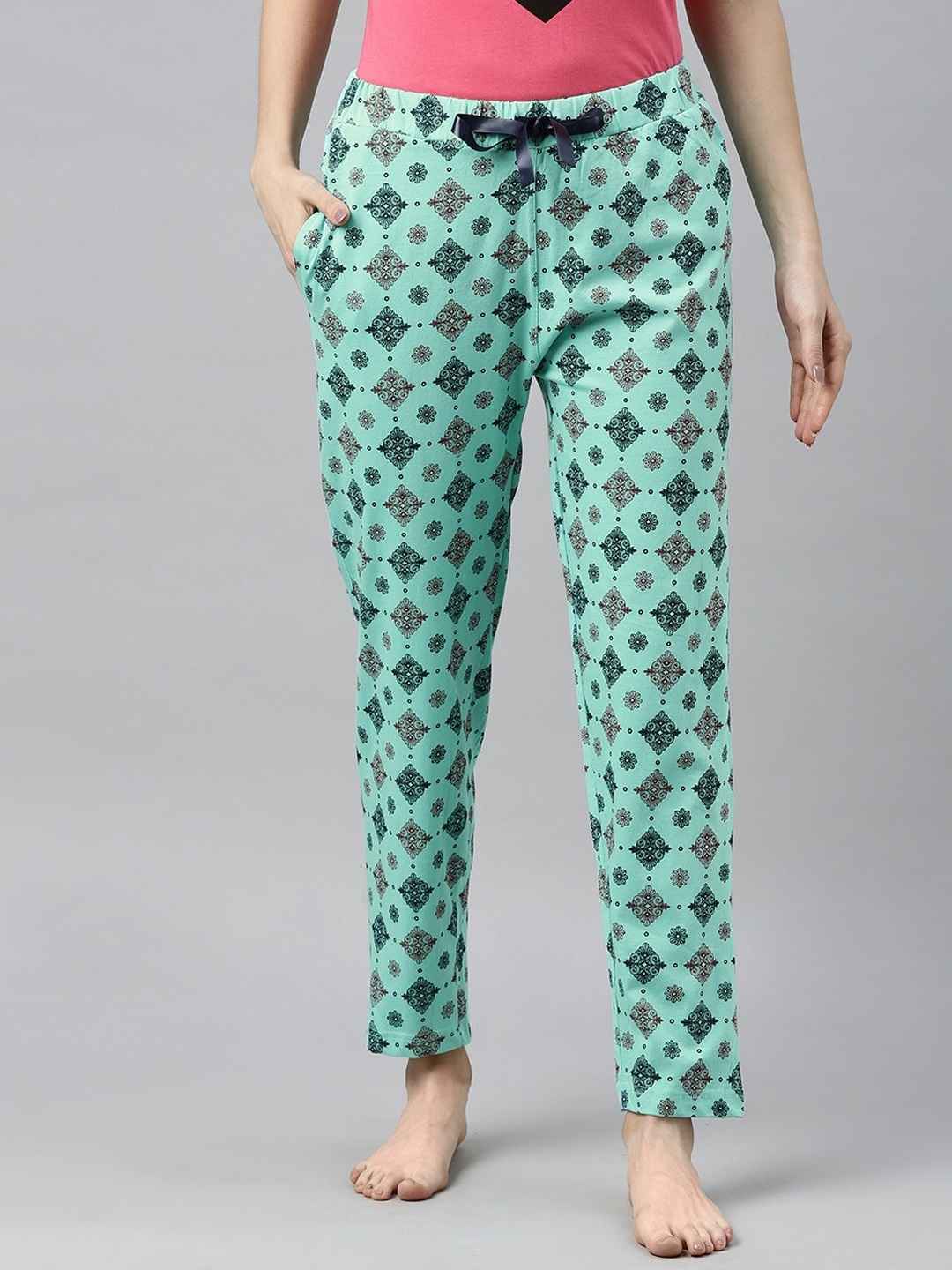 

Enviously Young Printed Cotton Mid-Rise Lounge Pants, Sea green
