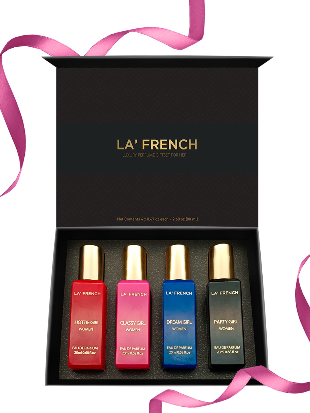 

La French Perfume Gift Set - Party Girl, Dream Girl, Classy Girl, Hottie Girl - 20ml each, Black