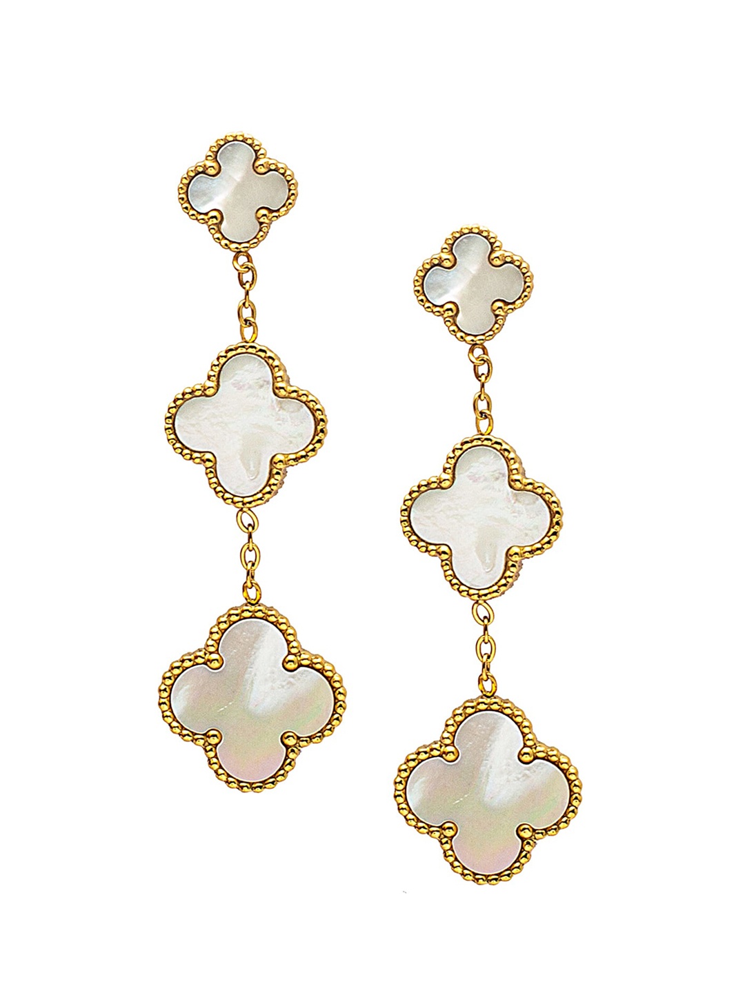 

Moon Dust Gold-Plated Mother of Pearl Floral Drop Earrings, White