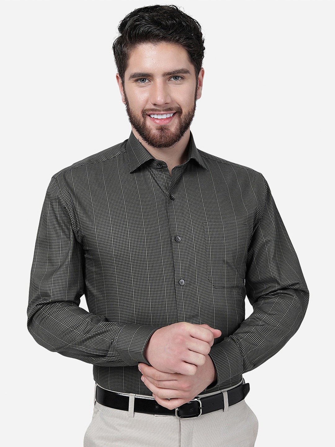 

JADE BLUE Vertical Stripes Striped Pure Cotton Formal Shirt, Green