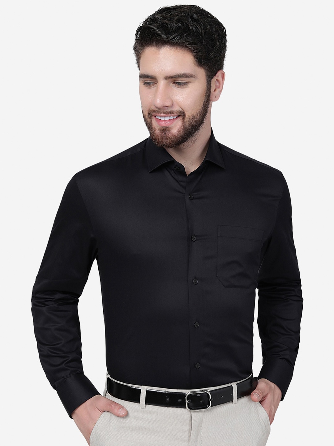 

JADE BLUE Regular Fit Pure Cotton Formal Shirt, Black