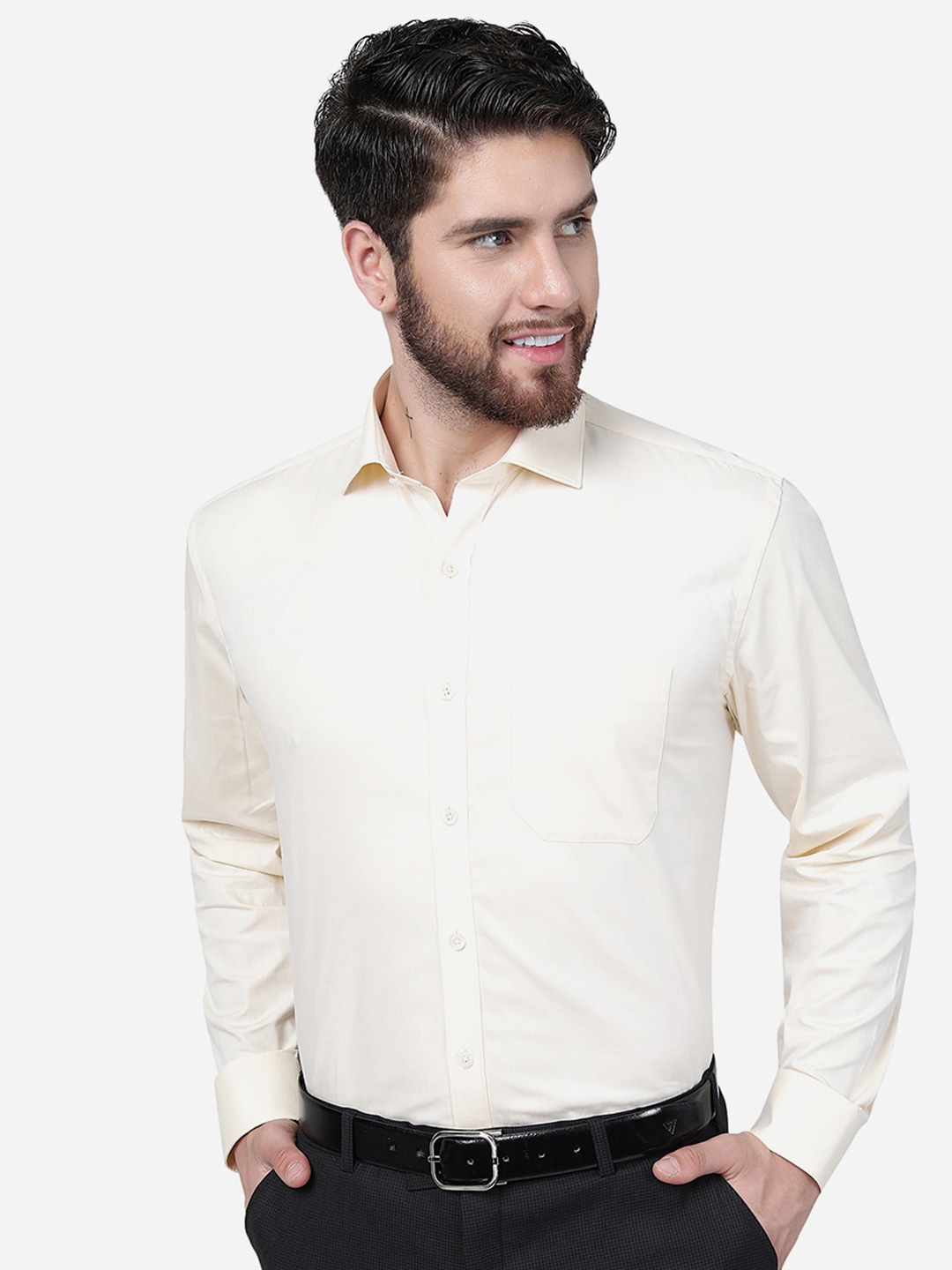 

JADE BLUE Regular Fit Pure Cotton Formal Shirt, Cream