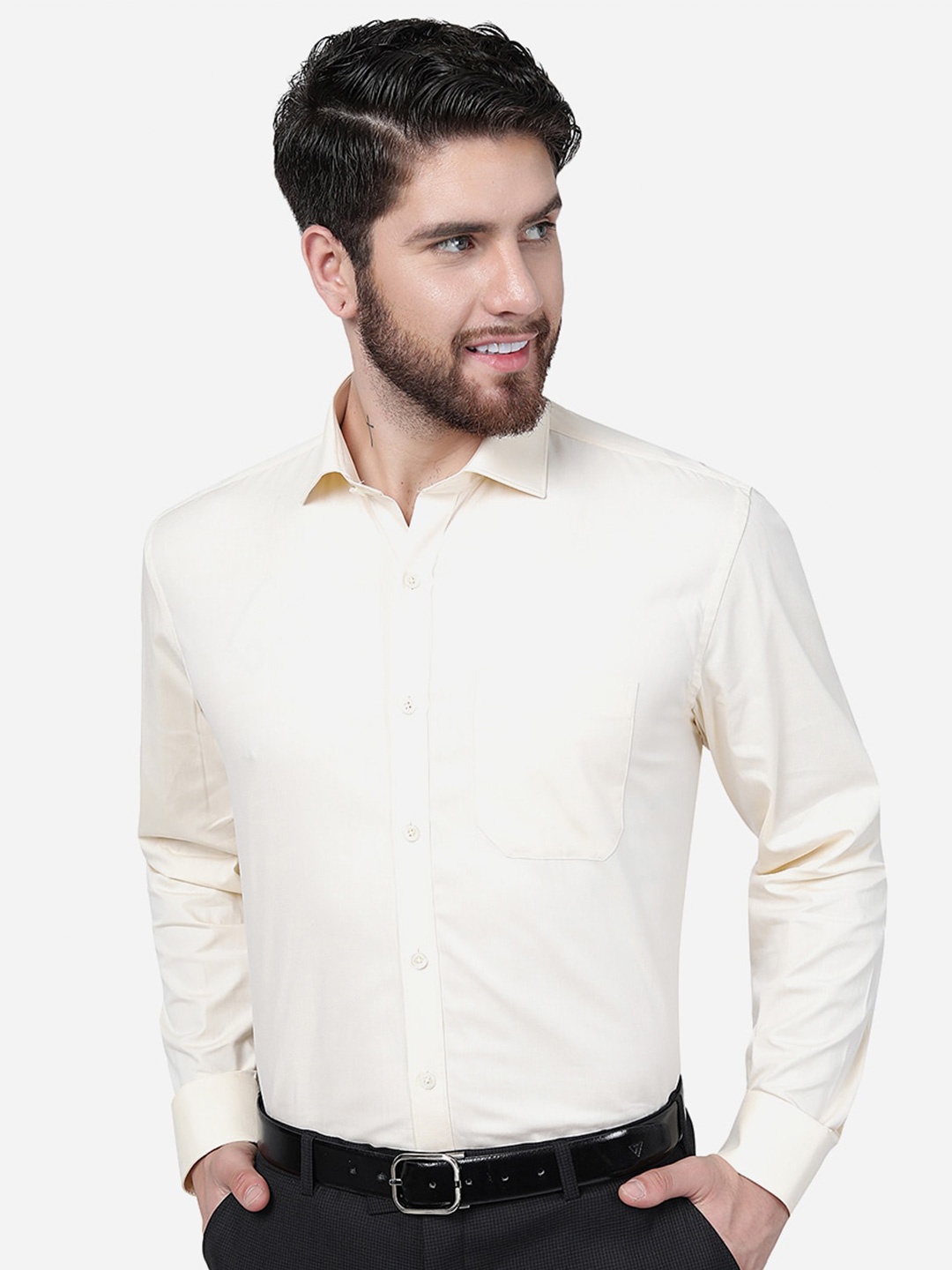 

JADE BLUE Regular Fit Pure Cotton Formal Shirt, Cream