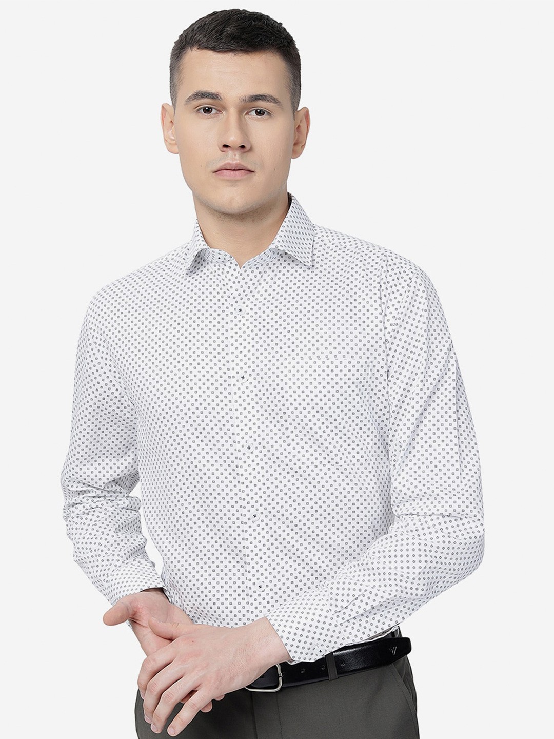 

JADE BLUE Micro Ditsy Printed Pure Cotton Formal Shirt, White