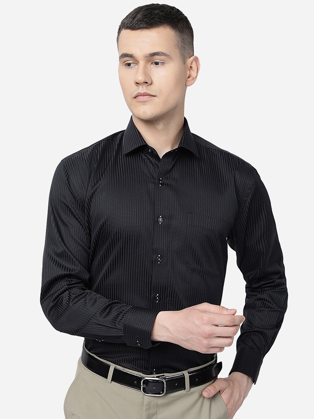 

JADE BLUE Micro Ditsy Printed Pure Cotton Formal Shirt, Black