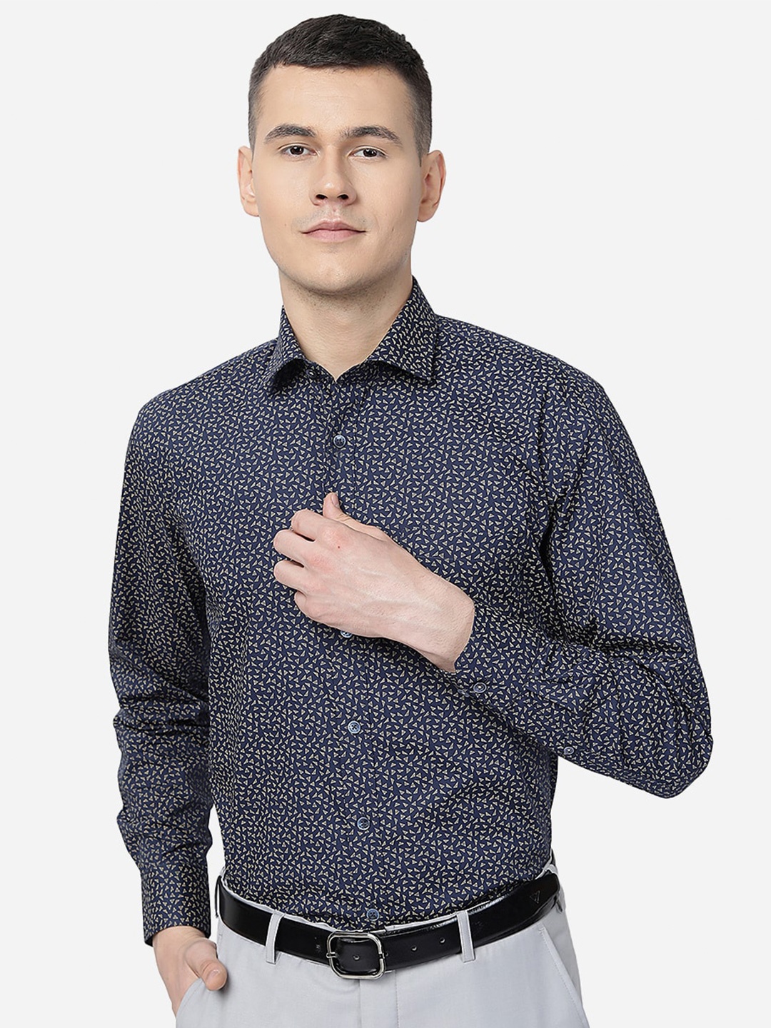 

JADE BLUE Geometric Printed Pure Cotton Formal Shirt