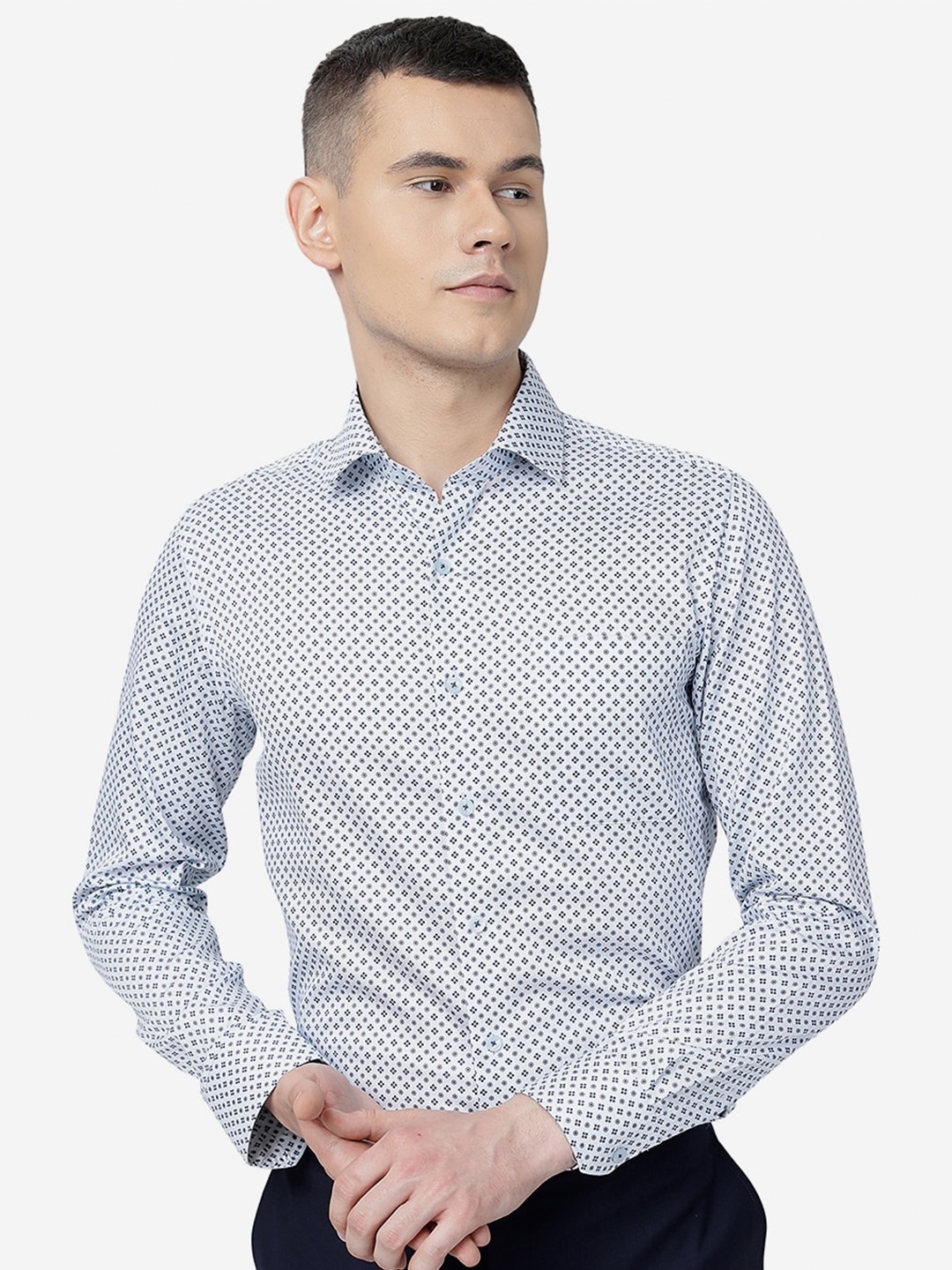 

JADE BLUE Floral Printed Pure Cotton Slim Fit Formal Shirt, White