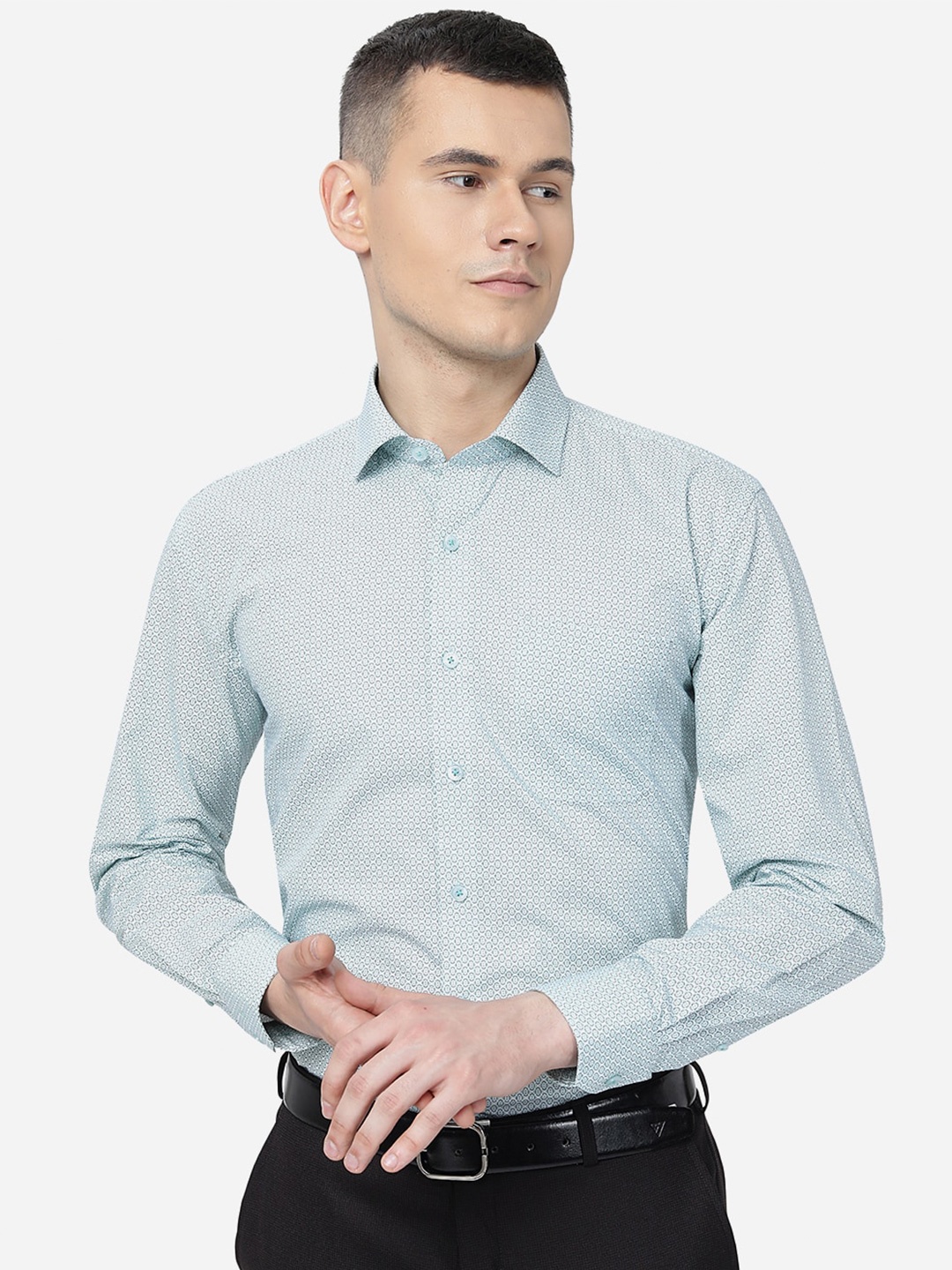 

JADE BLUE Micro Ditsy Printed Pure Cotton Formal Shirt, Green