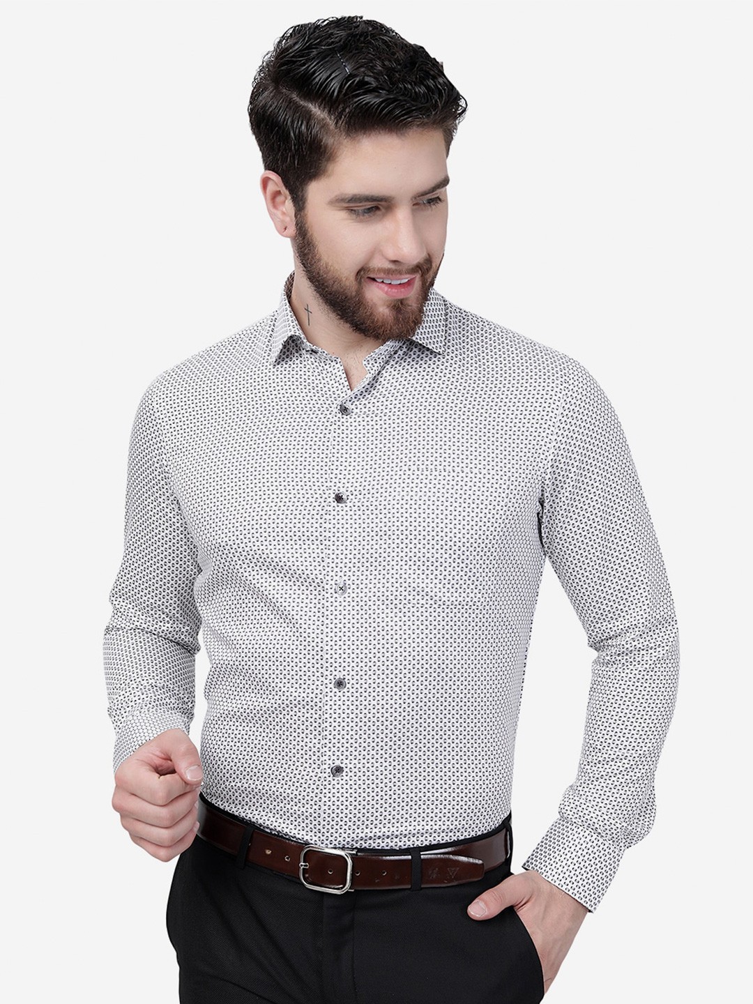 

JADE BLUE Slim Fit Micro Ditsy Printed Pure Cotton Formal Shirt, Grey