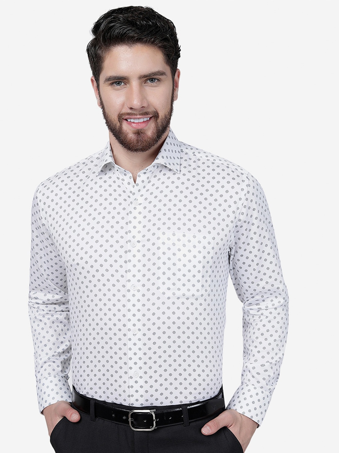 

JADE BLUE Micro Ditsy Printed Pure Cotton Formal Shirt, White