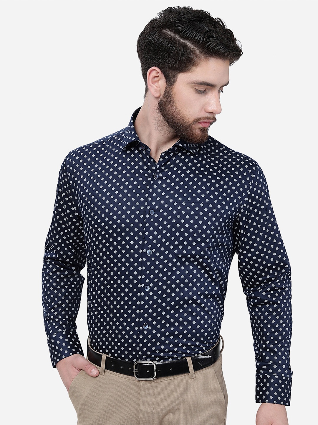 

JADE BLUE Geometric Printed Pure Cotton Formal Shirt