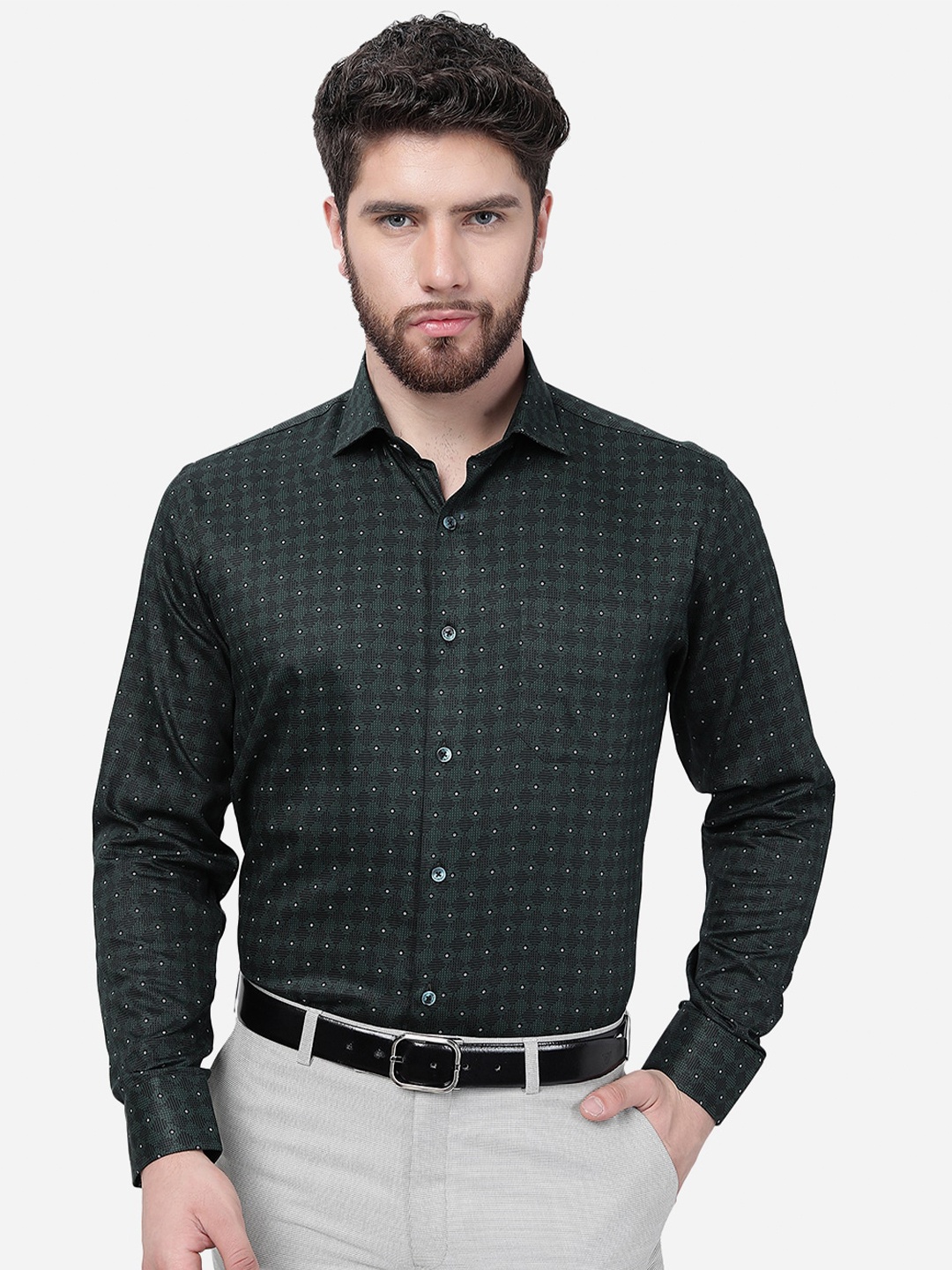 

JADE BLUE Shepherd Checks Checked Pure Cotton Formal Shirt, Green