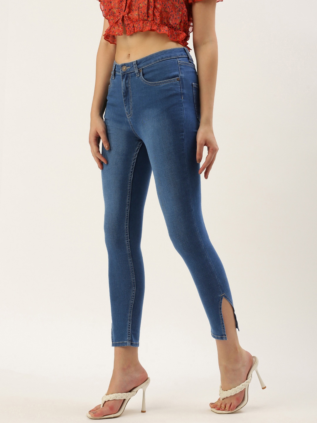 

FOREVER 21 Women Mid-Rise Skinny Fit Ankle Length Jeans, Blue