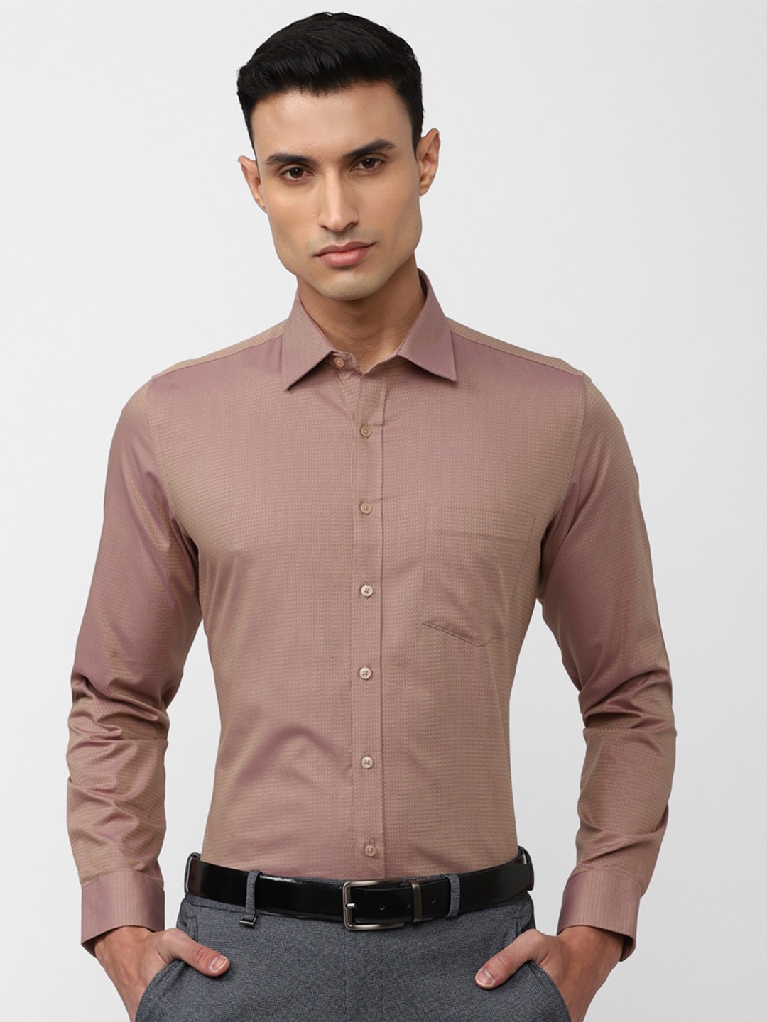 

Van Heusen Spread Collar Slim Fit Cotton Formal Shirt, Brown