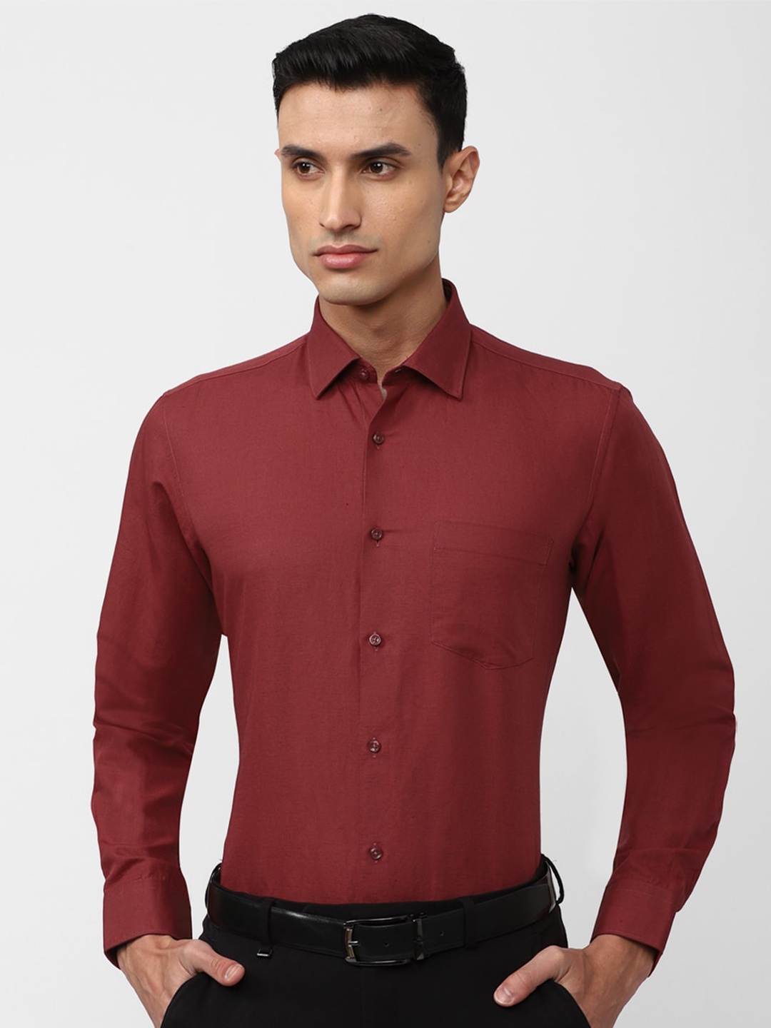 

Van Heusen Spread Collar Cotton Linen Formal Shirt, Maroon