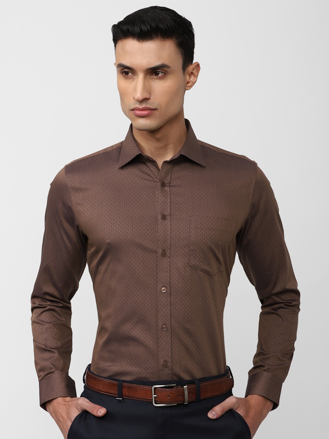 

Van Heusen Slim Fit Micro Ditsy Printed Pure Cotton Formal Shirt, Brown
