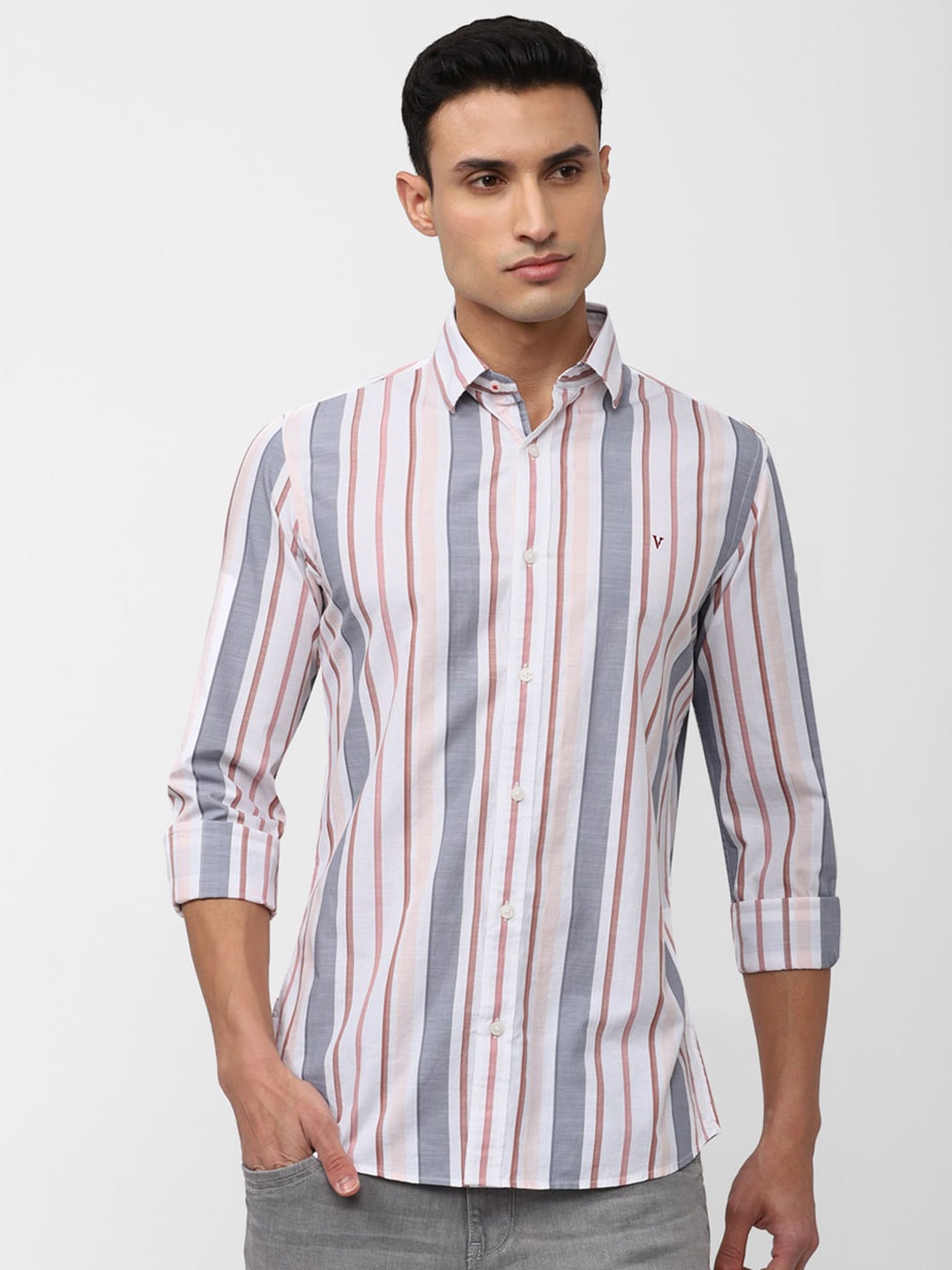 

Van Heusen Sport Slim Fit Vertical Stripes Striped Casual Shirt, Pink