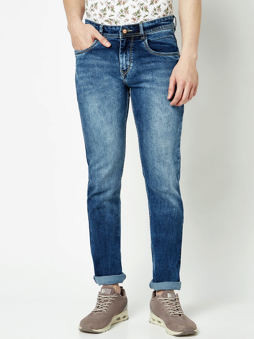 

Crimsoune Club Men Urban Slim Fit Heavy Fade Stretchable Jeans, Blue
