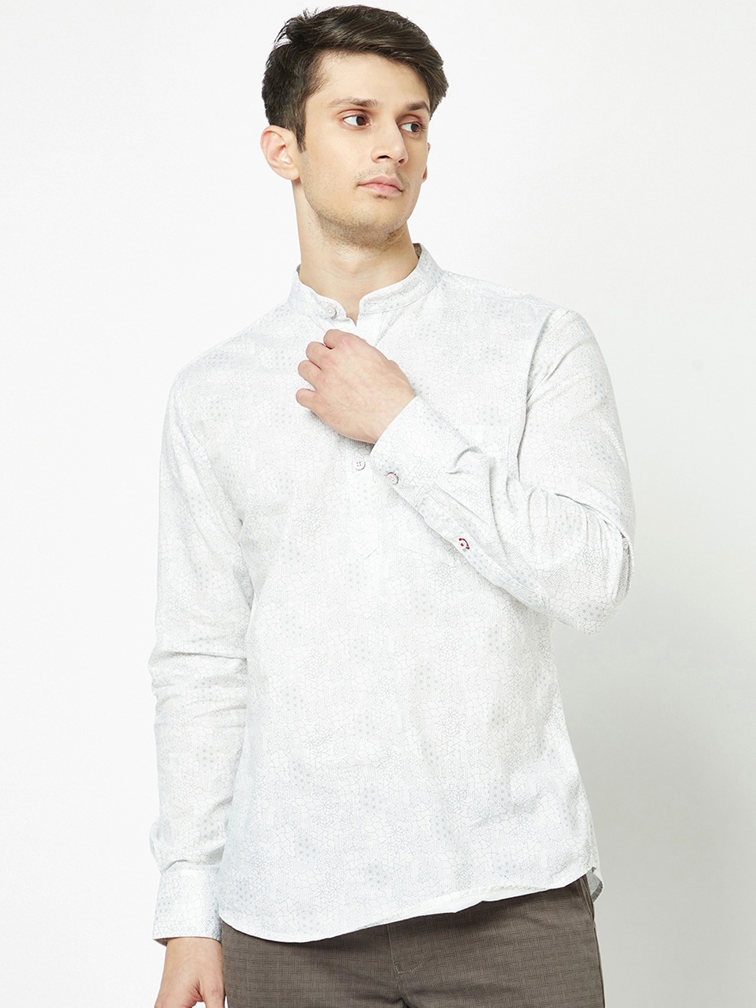 

Crimsoune Club Mandarin Collar Abstract Printed Cotton Kurta, White