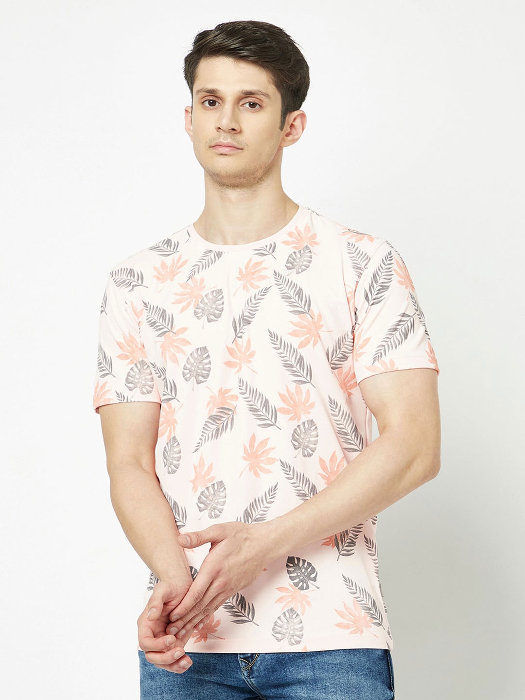 

Crimsoune Club Floral Printed Round Neck T-shirt, Peach