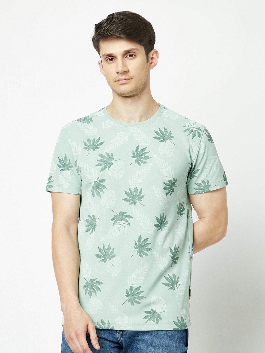 

Crimsoune Club Floral Printed Knitted T-Shirt, Green