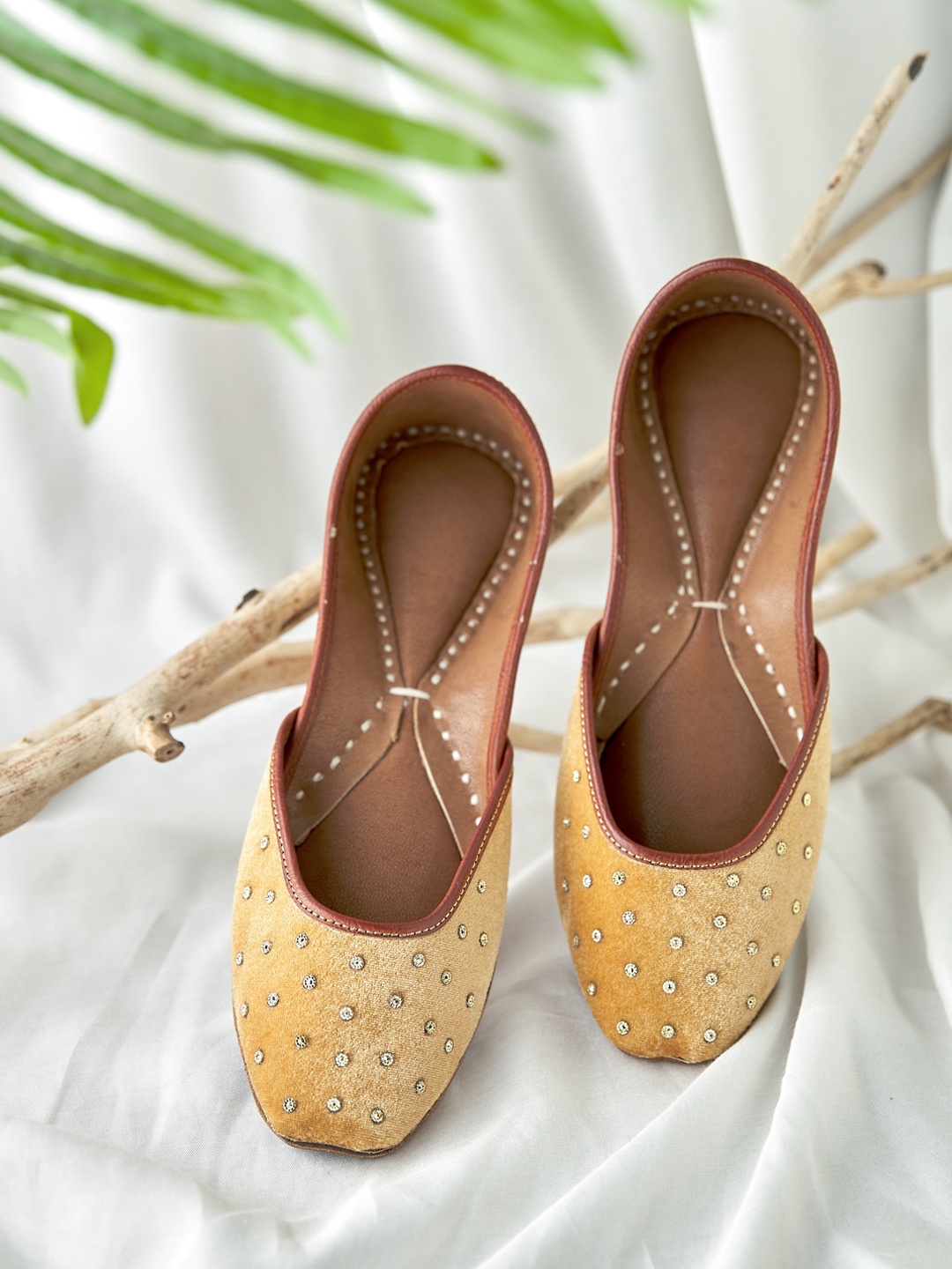 

Fabindia Women Embellished Leather Mojaris, Yellow