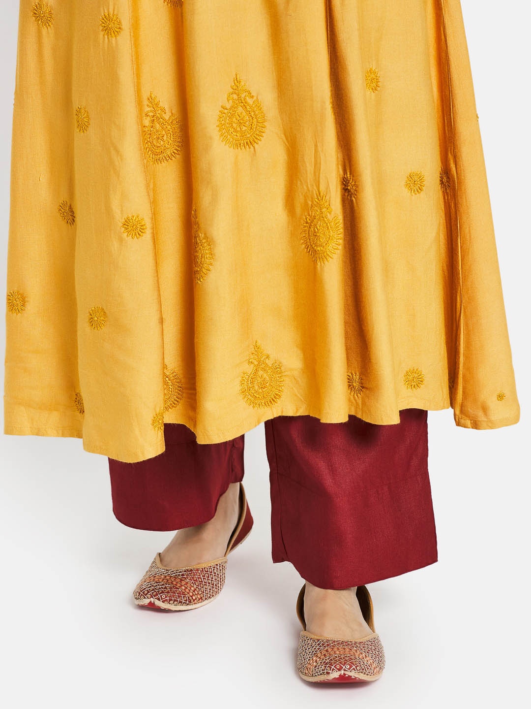 

Fabindia Women Embellished Leather Mojaris, Red