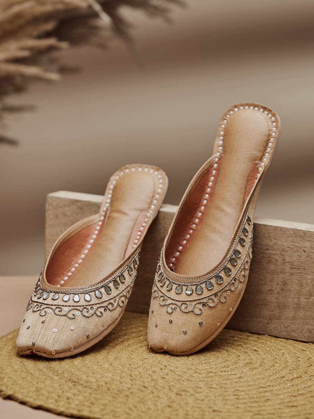 

Fabindia Women Embellished Slip On Mules, Beige