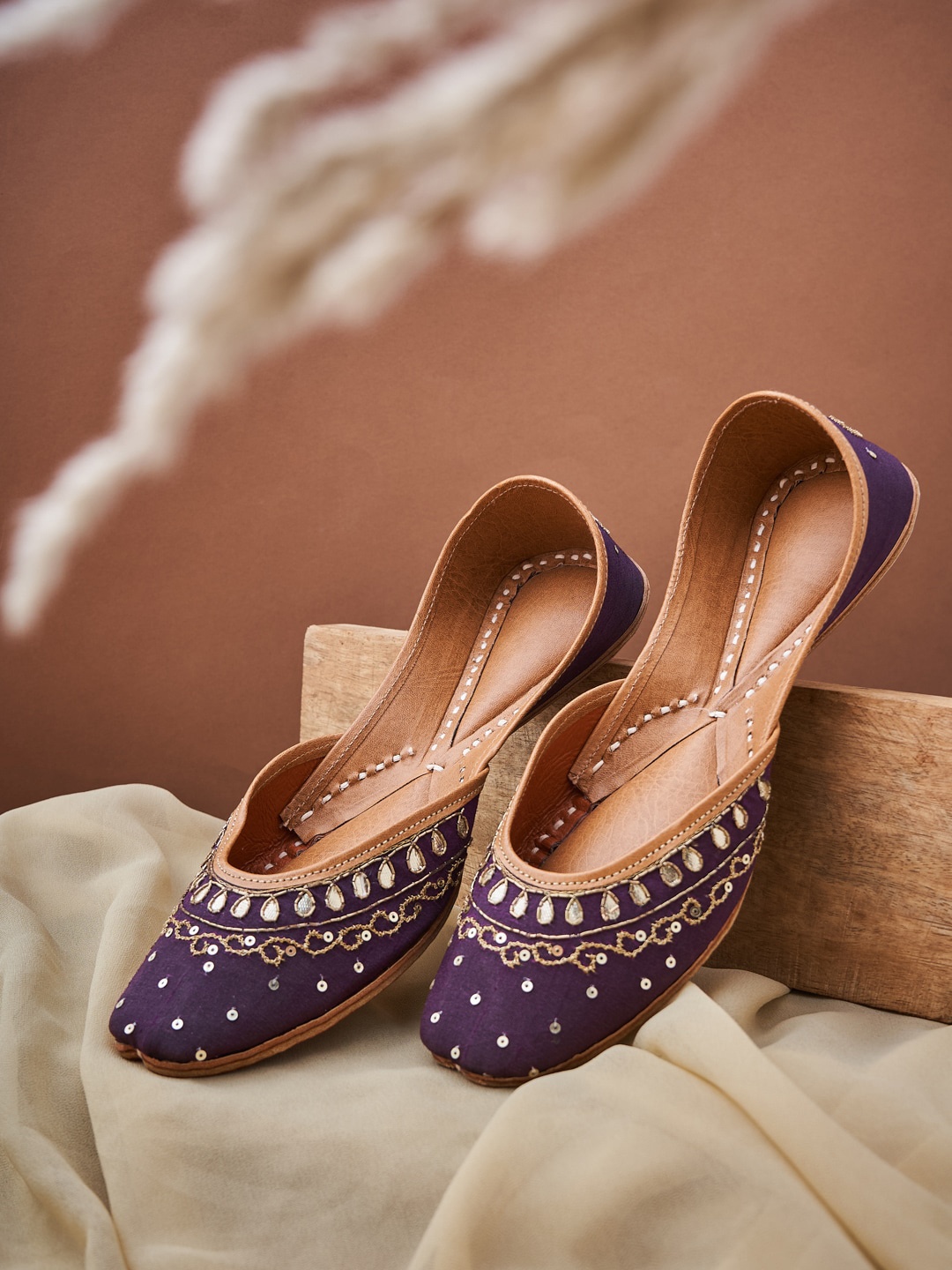 

Fabindia Women Embroidered Leather Mojaris, Purple
