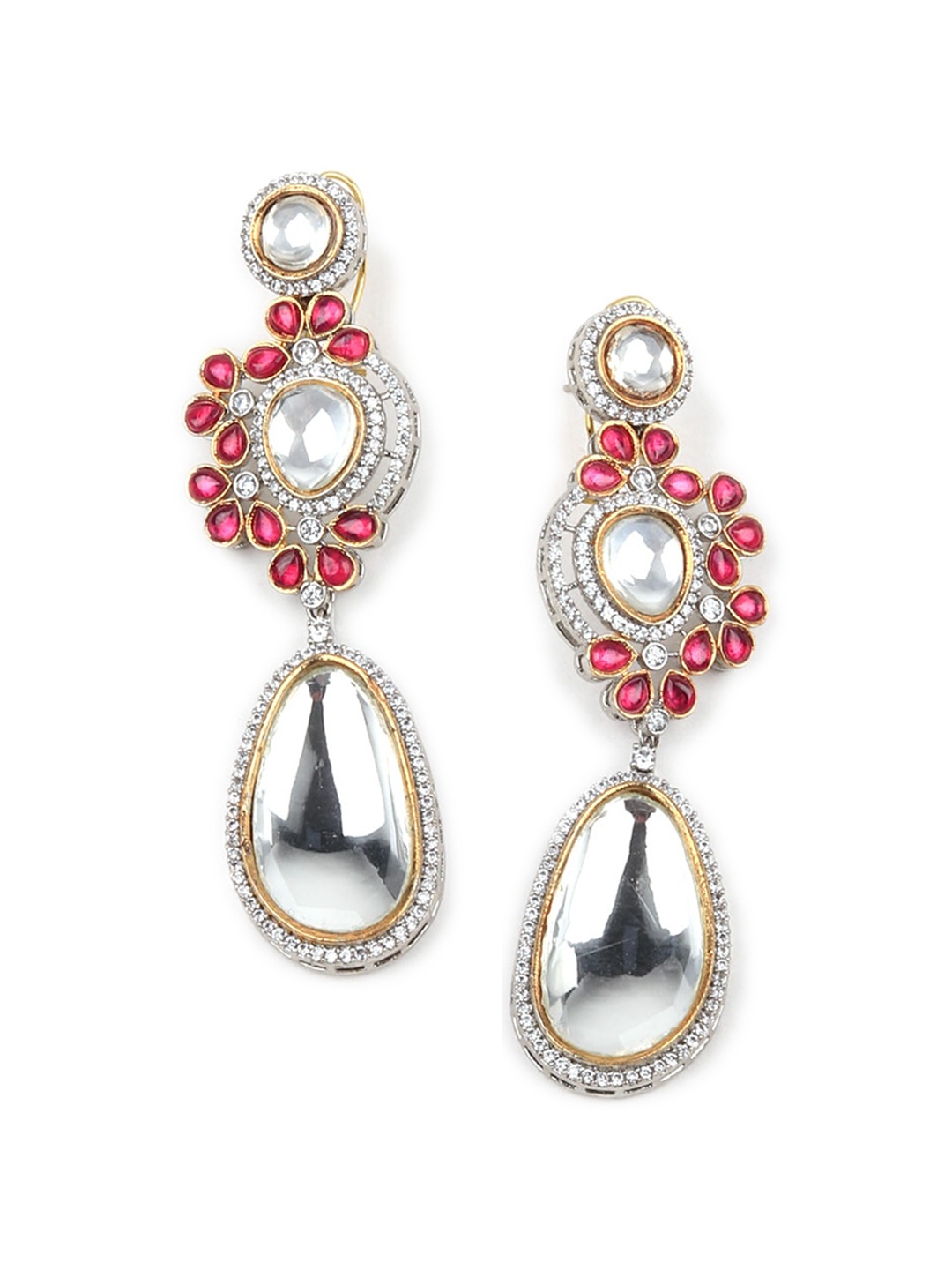 

ODETTE Rhodium-Plated Artificial Stones Contemporary Drop Earrings, White