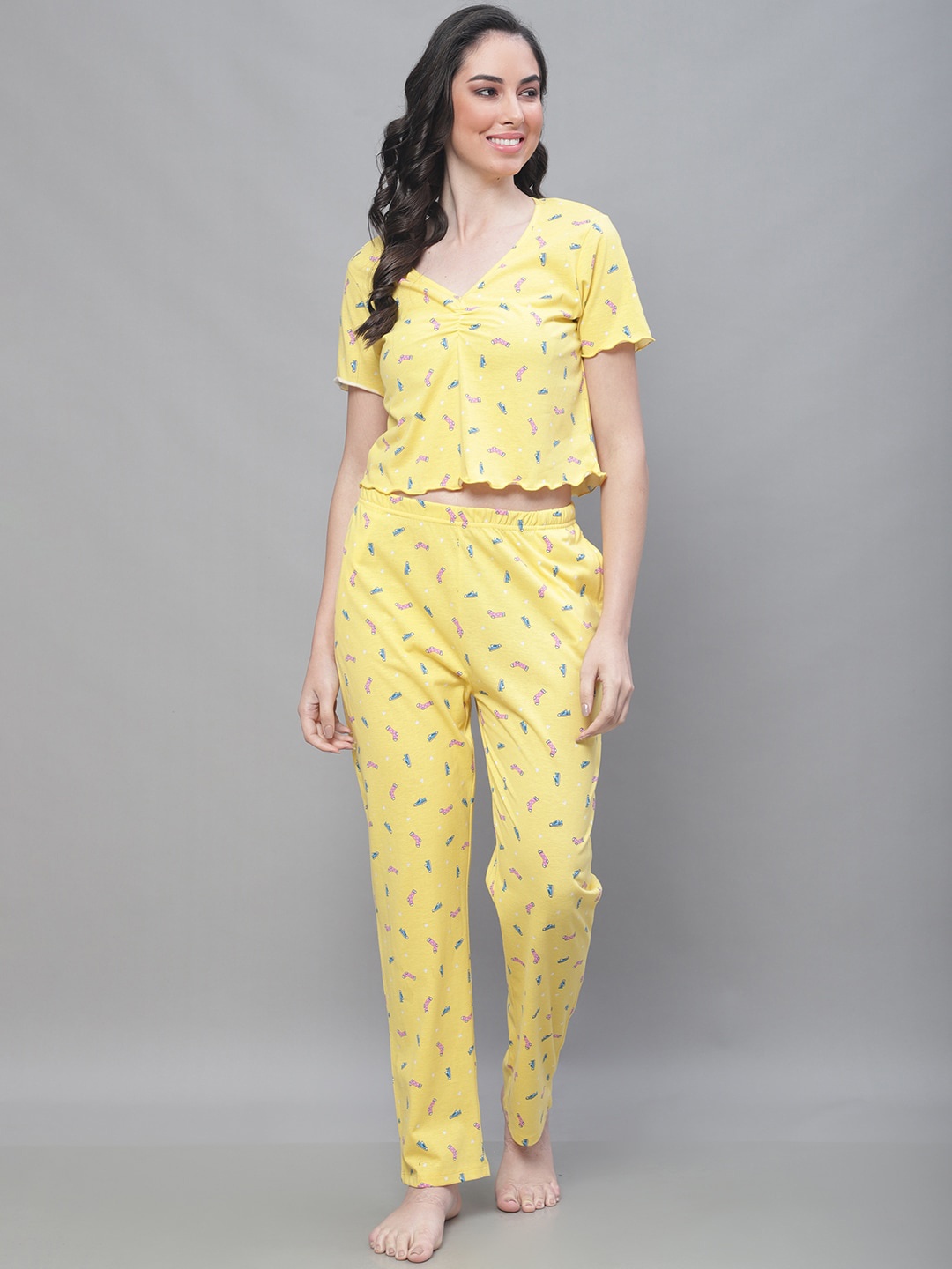 

Kanvin Conversational Printed Pure Cotton Night Suit, Yellow