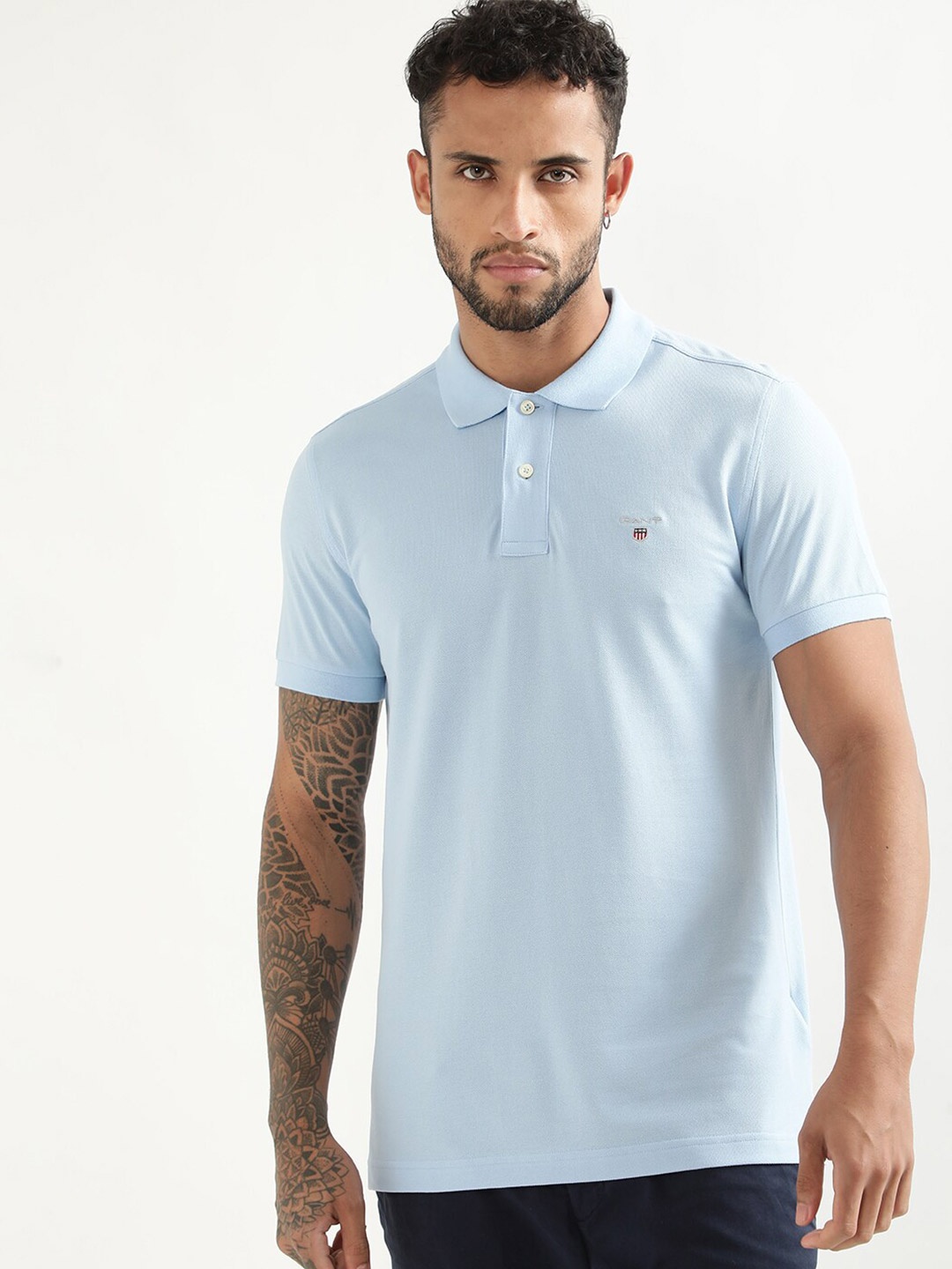 

GANT Polo Collar Slim Fit Cotton T-shirt, Blue