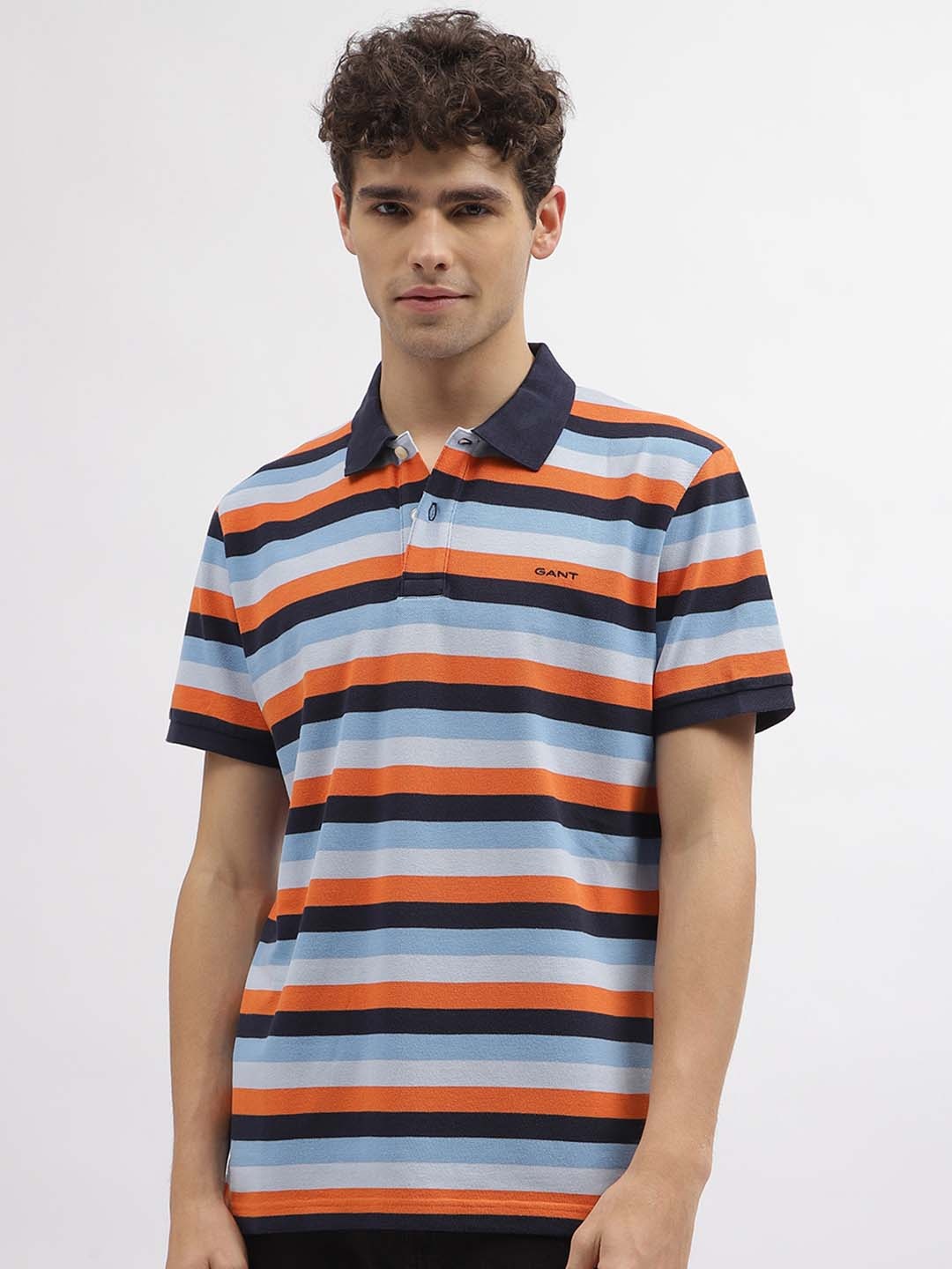

GANT Striped Polo Collar Cotton T-shirt, Orange