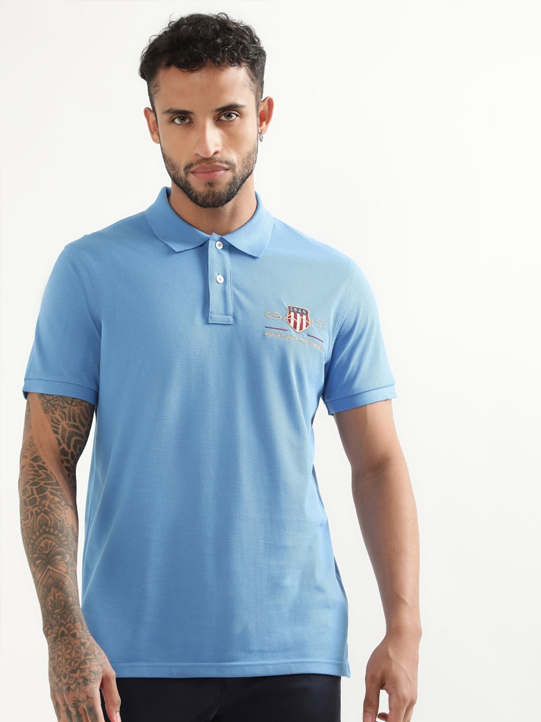 

GANT Archive Shield Embroidered Polo Collar Cotton Pique T-shirt, Blue