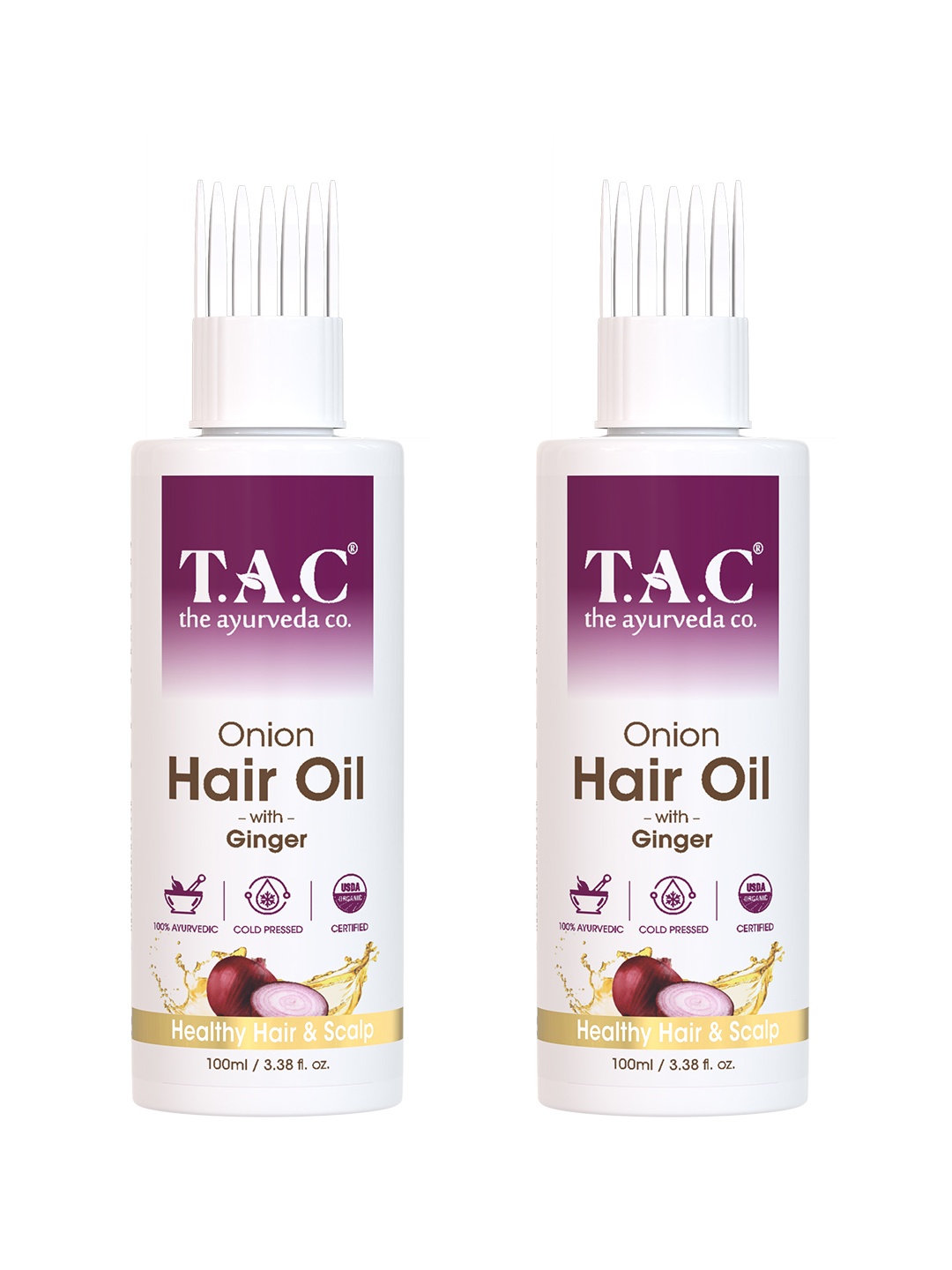 

TAC - The Ayurveda Co. Set of 2 Onion Hair Oil With Ginger for Hair Growth-100ml Each, White