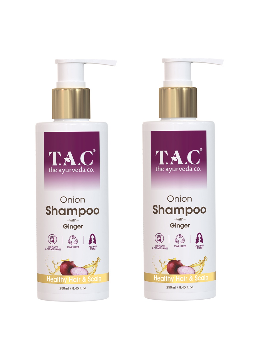 

TAC - The Ayurveda Co. Set of 2 Onion Hair Shampoo With Ginger For Hair Growth-250ml Each, White